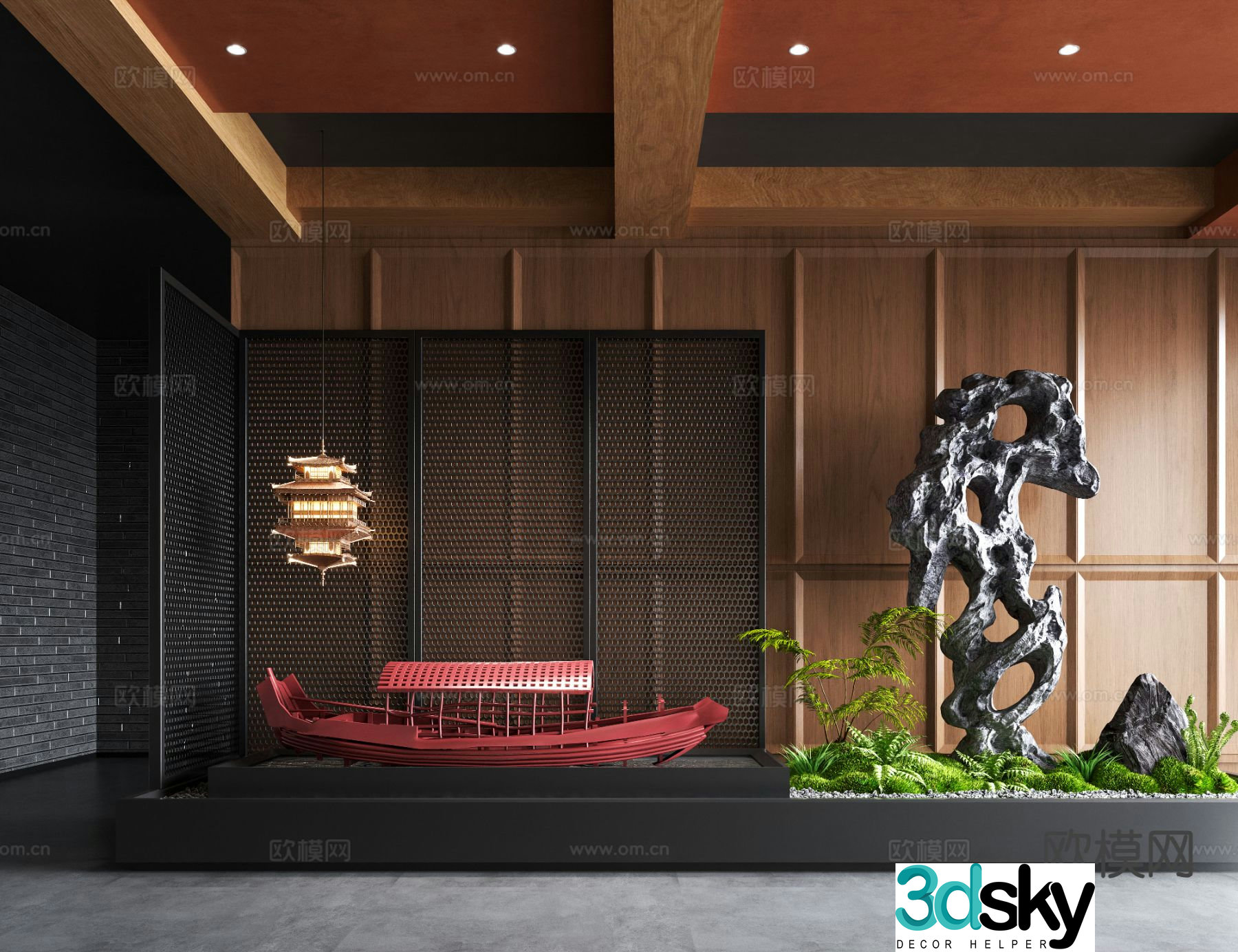 New Chinese style moss landscape landscape sketch indoor landscaping 3d model
