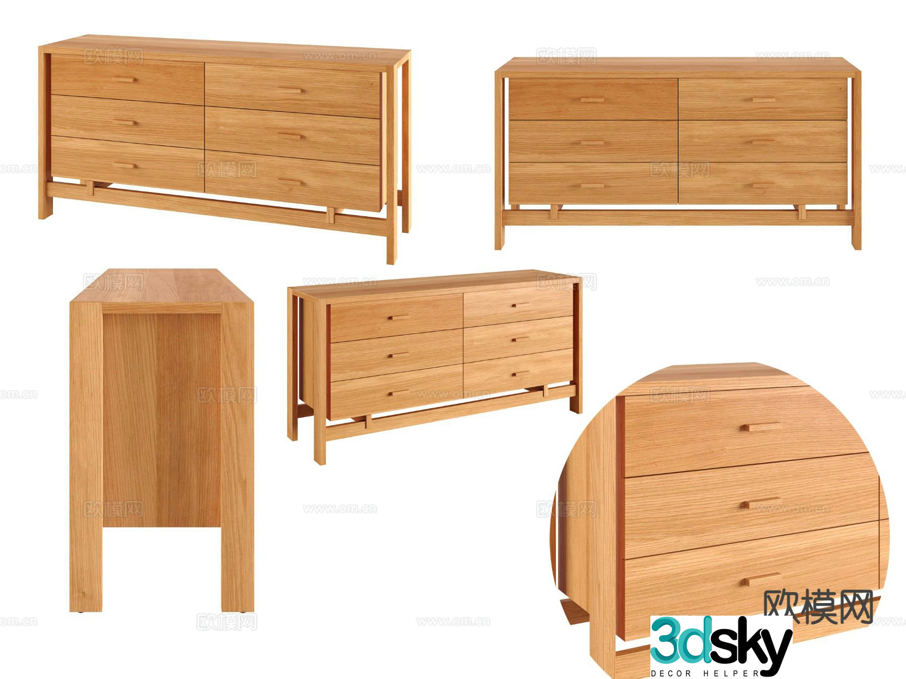 Nordic chest of drawers low cabinet wooden cabinet 3D model