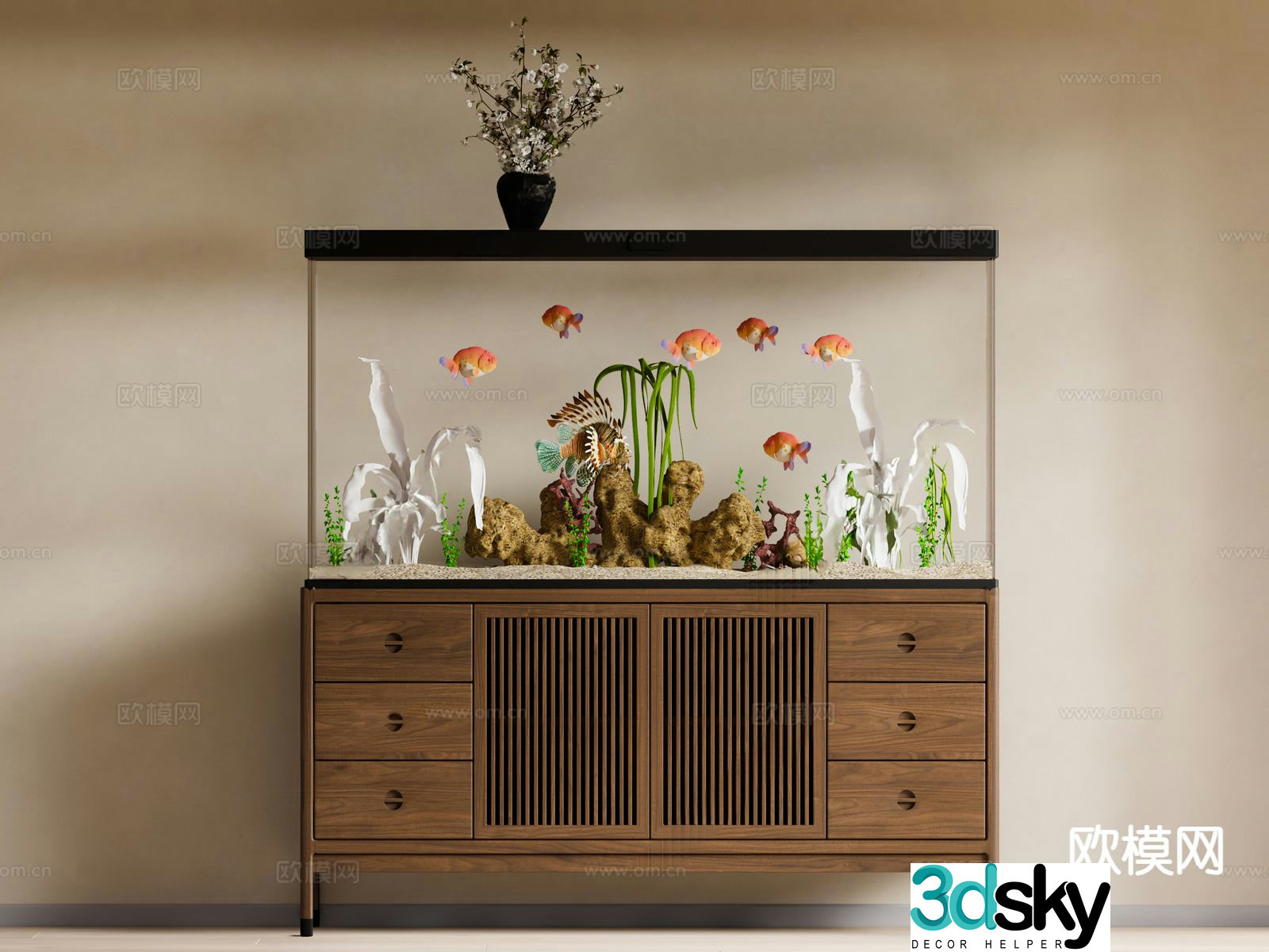 New Chinese style fish tank 3d model