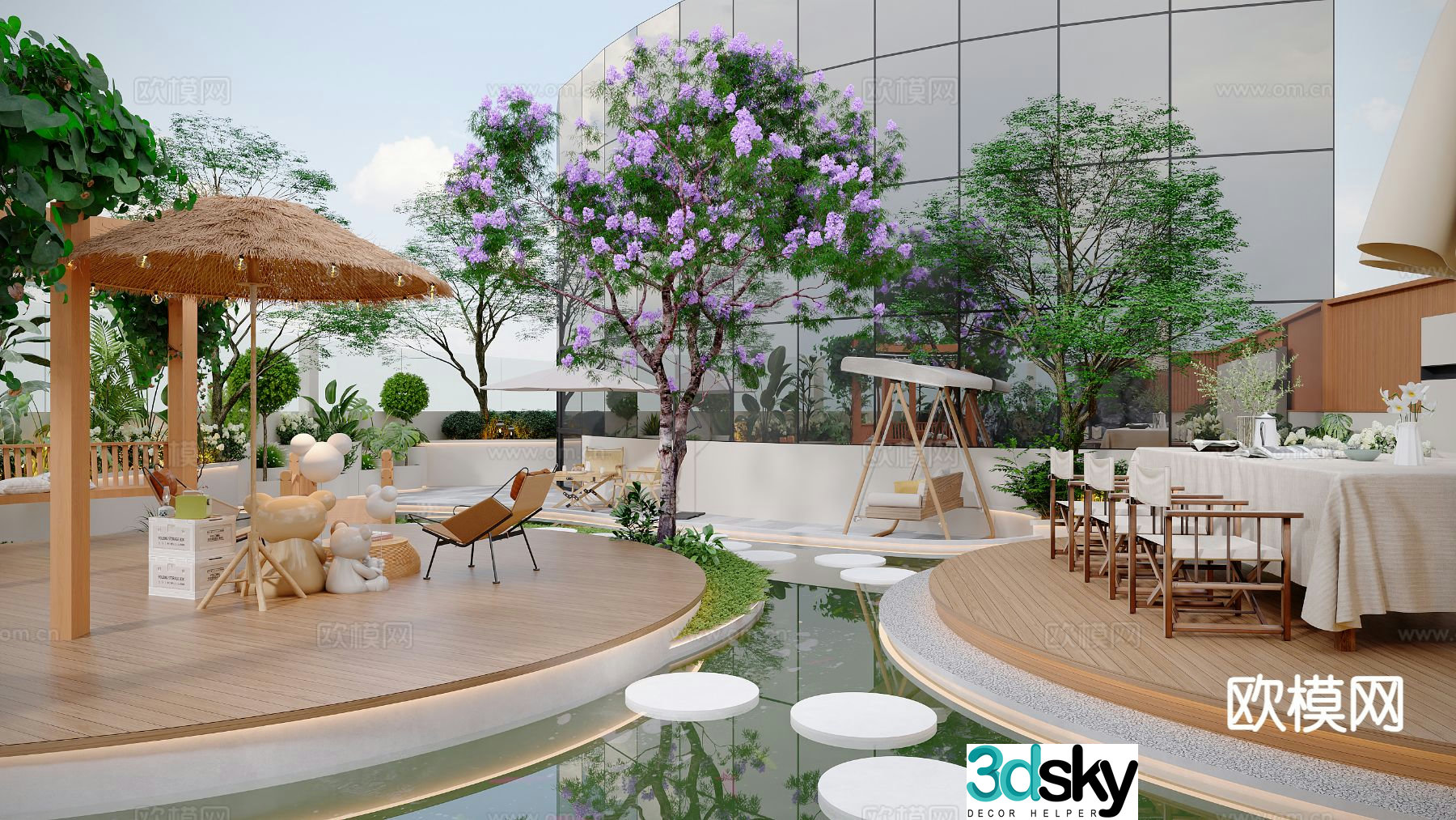Rooftop terrace garden courtyard landscape 3d model