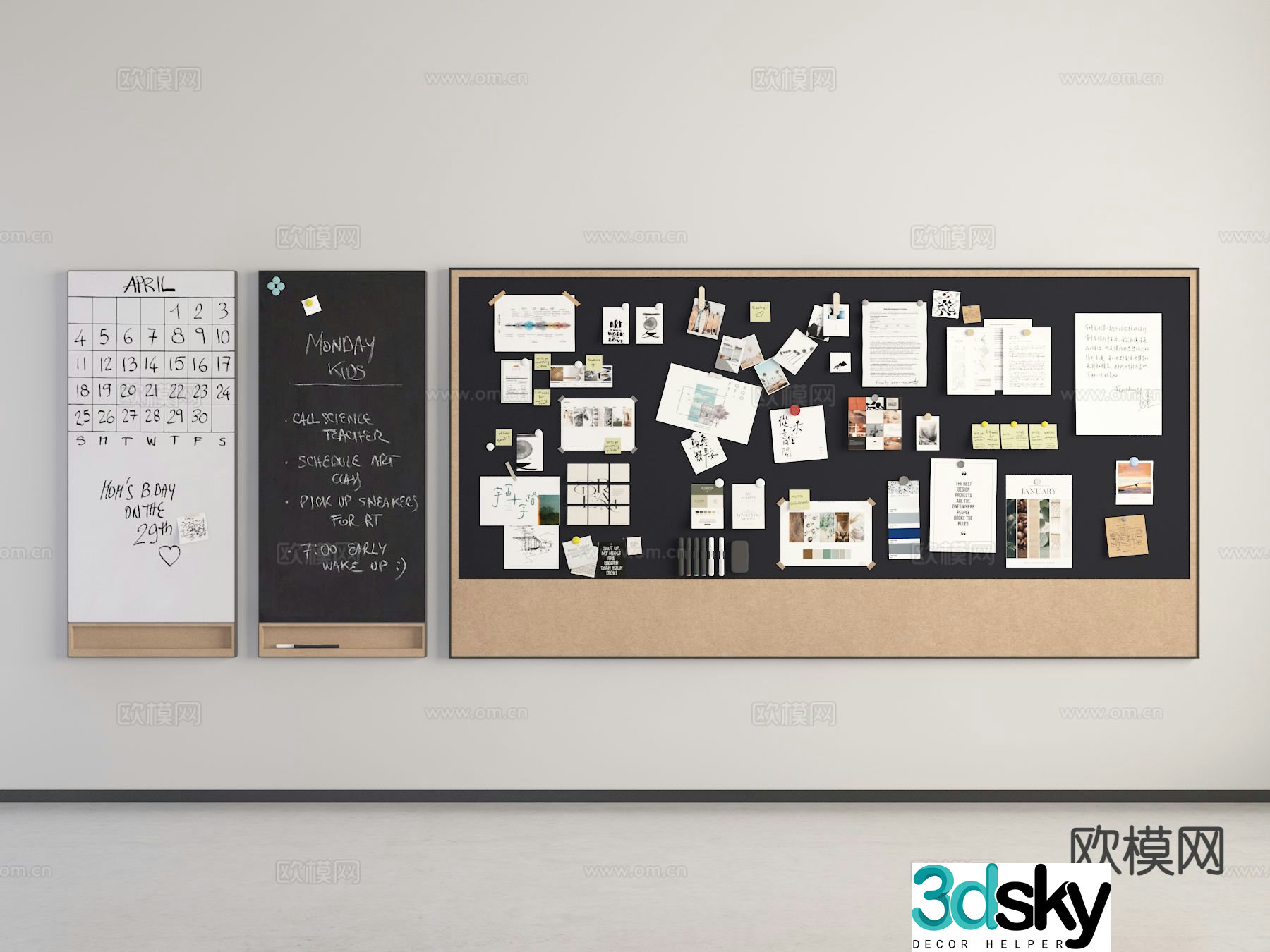 blackboard whiteboard note board 3d model