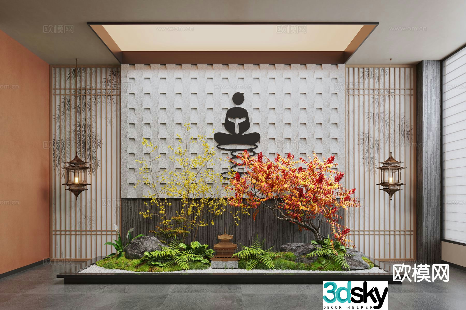 New Chinese style moss landscape landscape sketch indoor landscaping 3d model