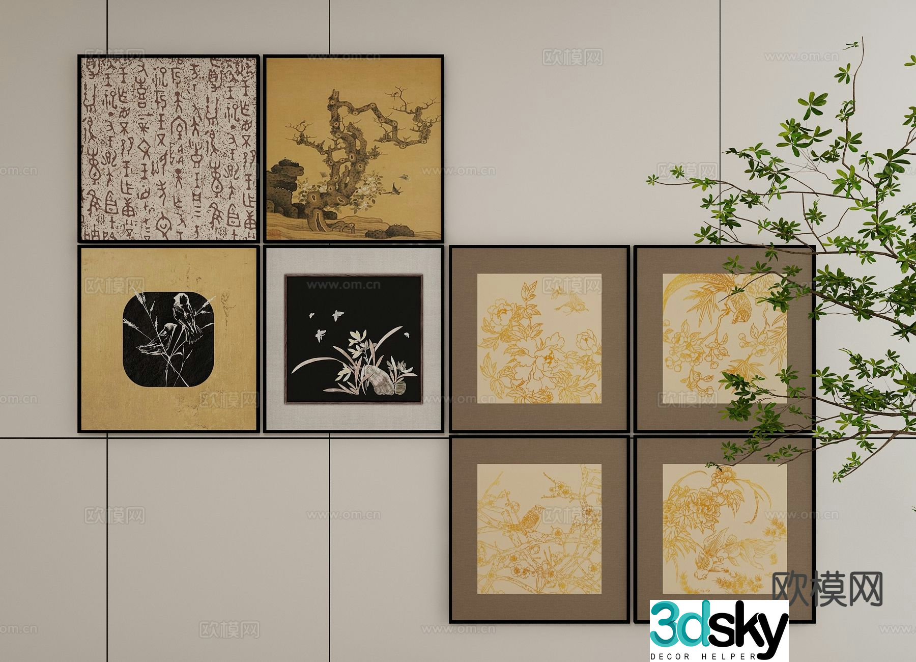 New Chinese style decorative painting art painting hanging painting 3d model