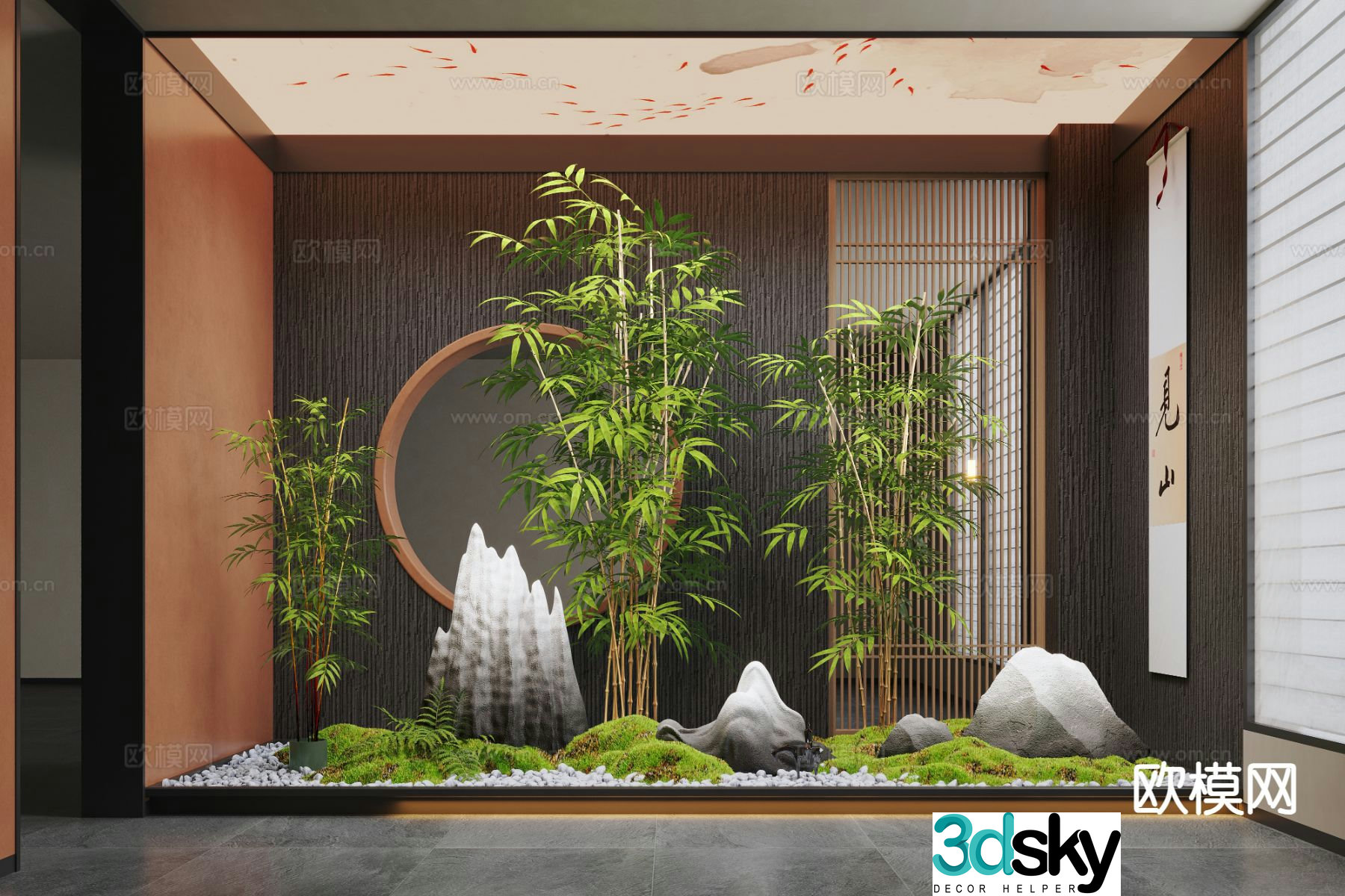 New Chinese style landscaping moss landscape landscape sketch indoor landscaping 3D model