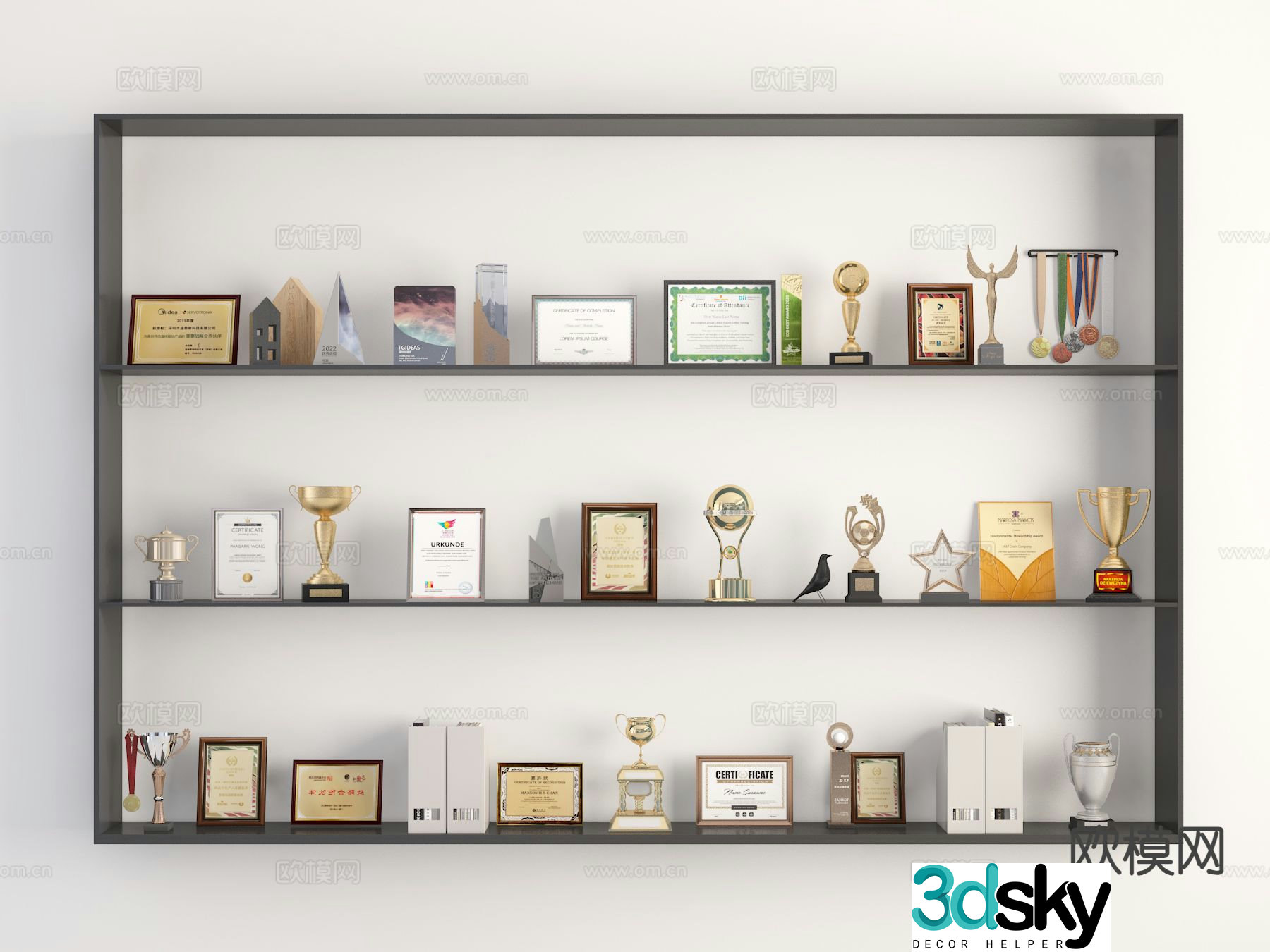 Trophy Medal Certificate of Honor 3d model