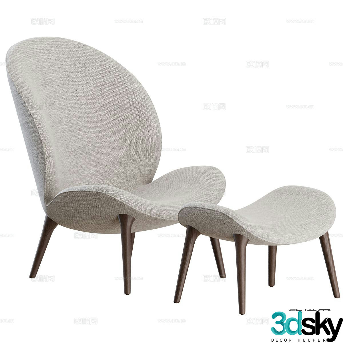 Modern leisure chair footstool 3d model