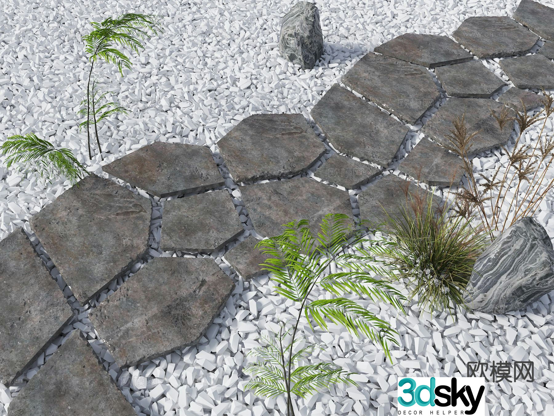 Tingbu sketch old stone slab stone road tourist trail landscape garden road bluestone 3D model