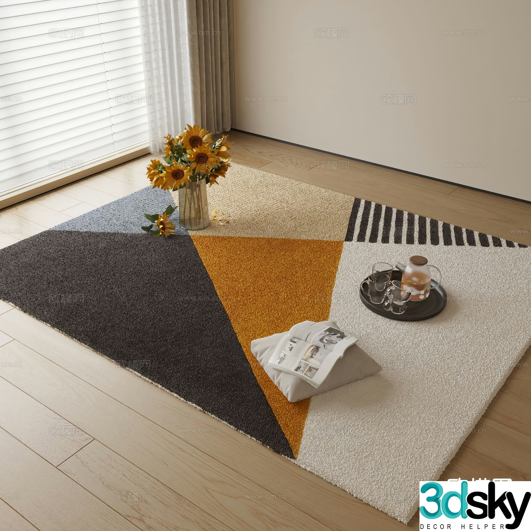 Modern carpet square rug 3d model