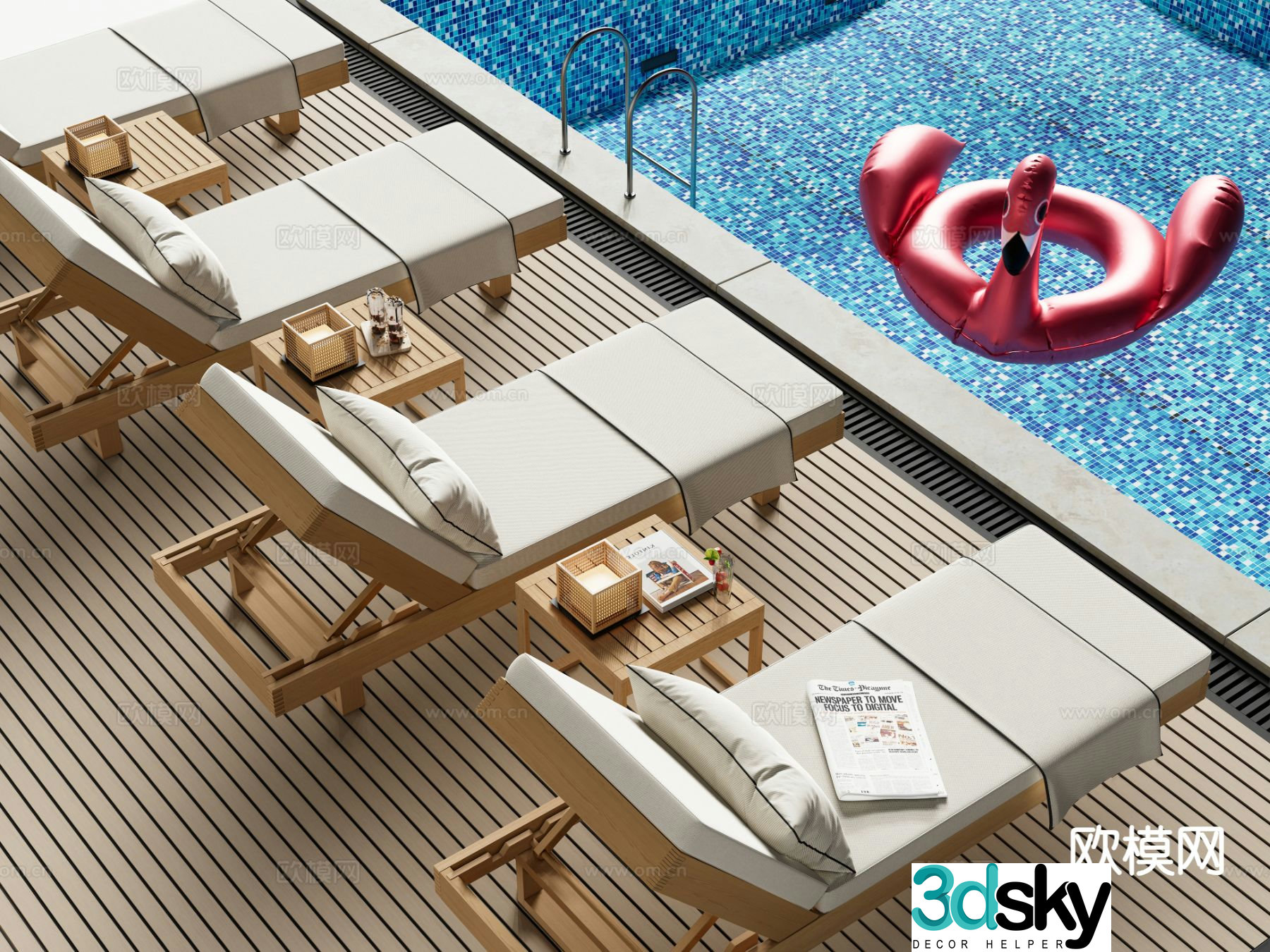 Modern lounge chair pool lounge chair beach chair 3d model
