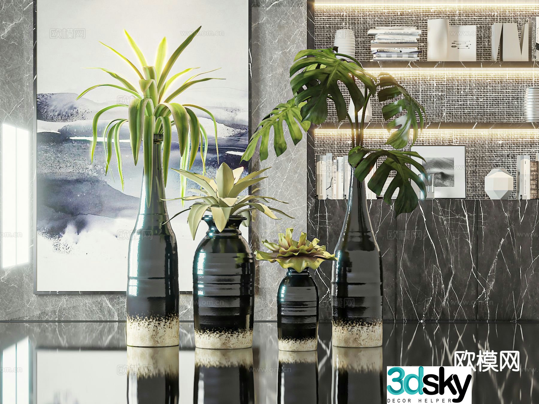 modern vase floral aquatic plant 3d model