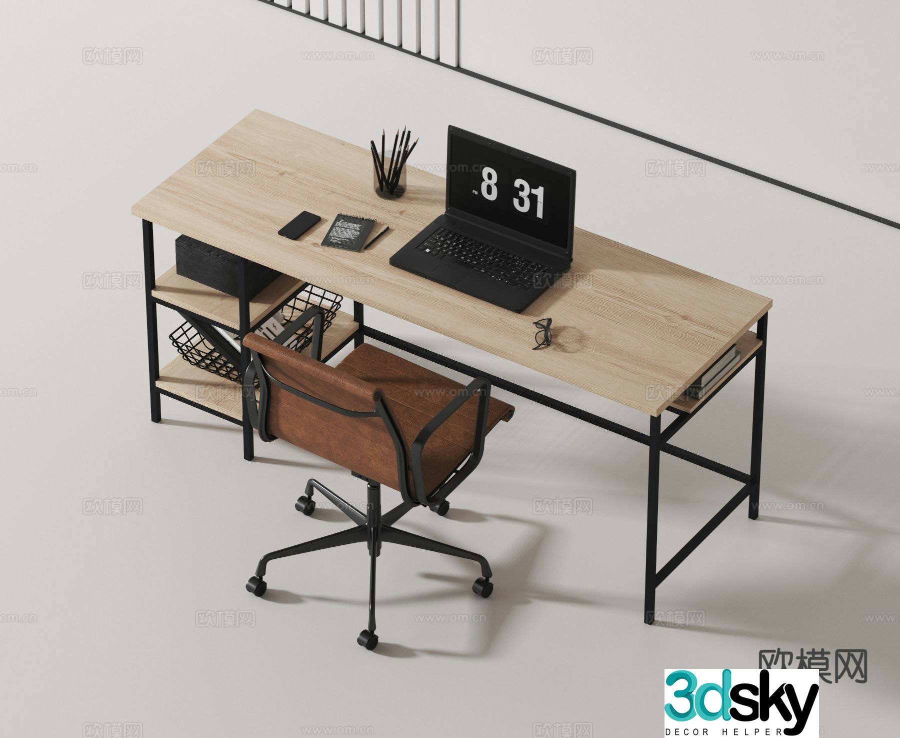 Modern desk and chair computer desk and chair 3d model