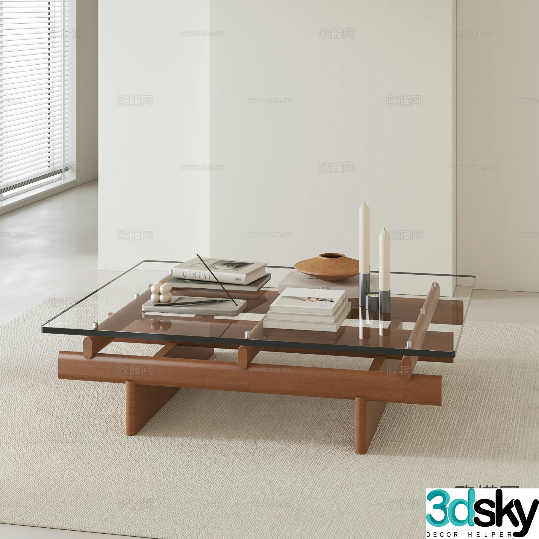 Medieval style solid wood coffee table glass coffee table 3d model
