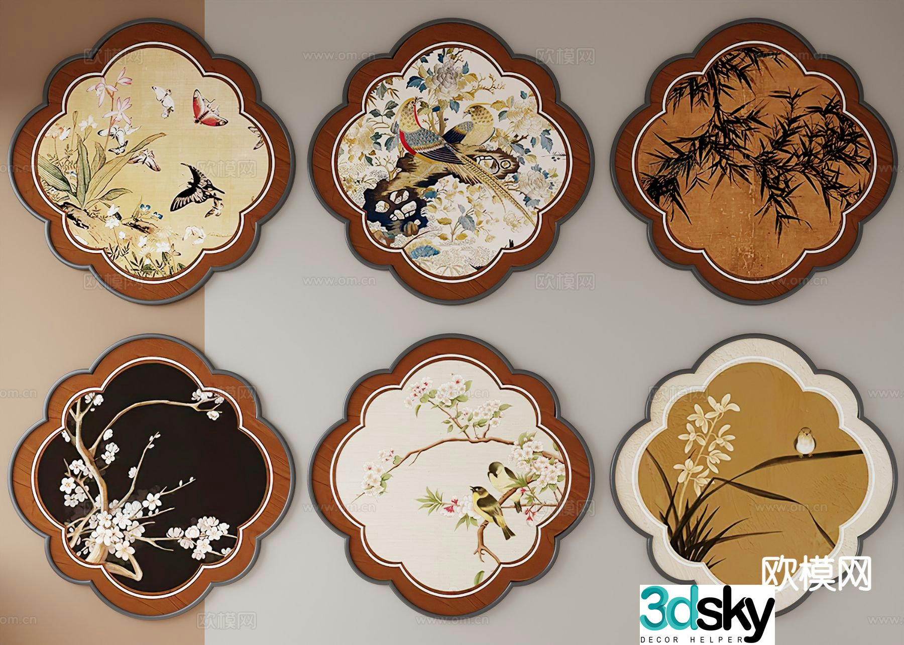 Medieval style flower and bird painting art painting decorative painting 3D model