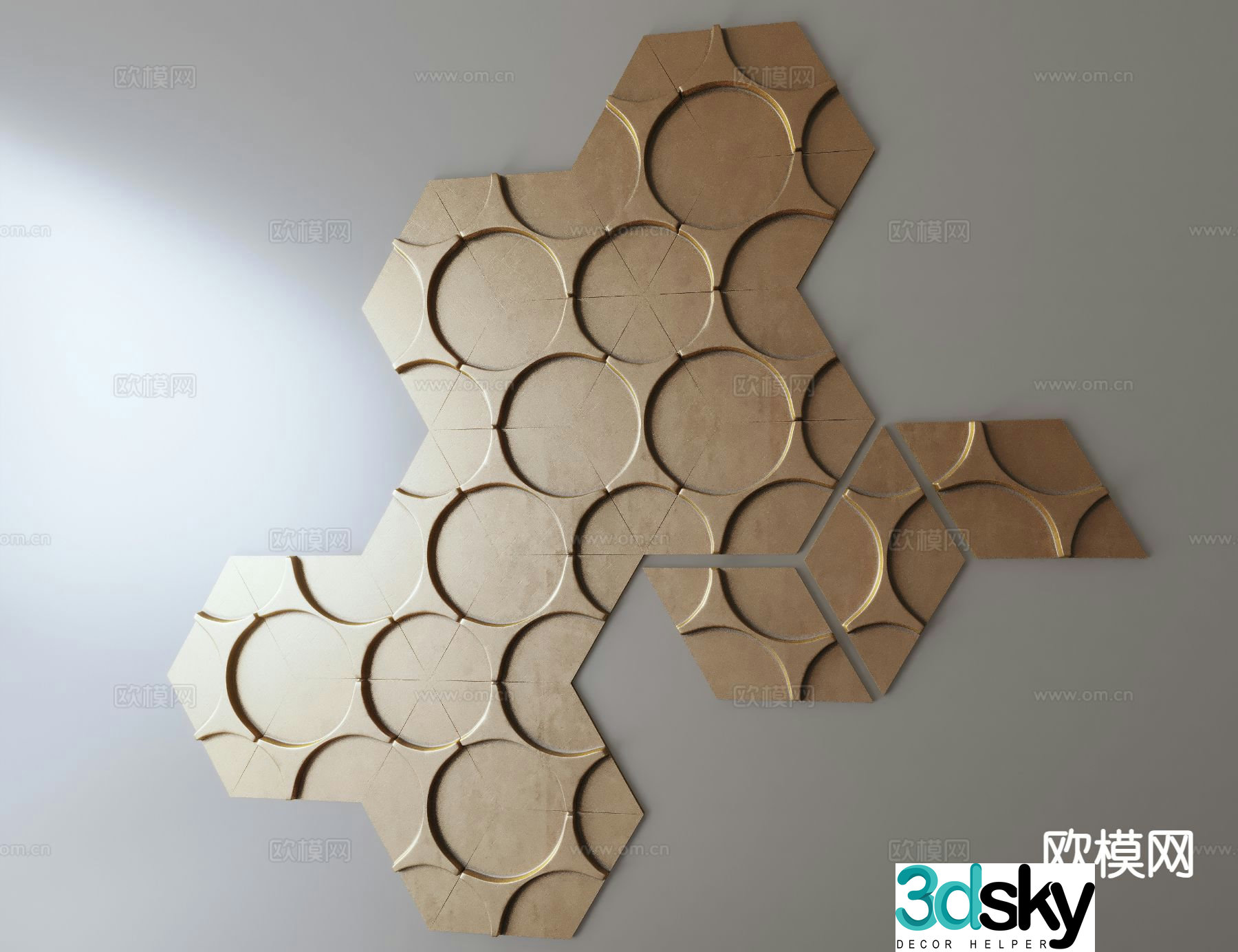 Modern hexagonal carved pendant 3D model