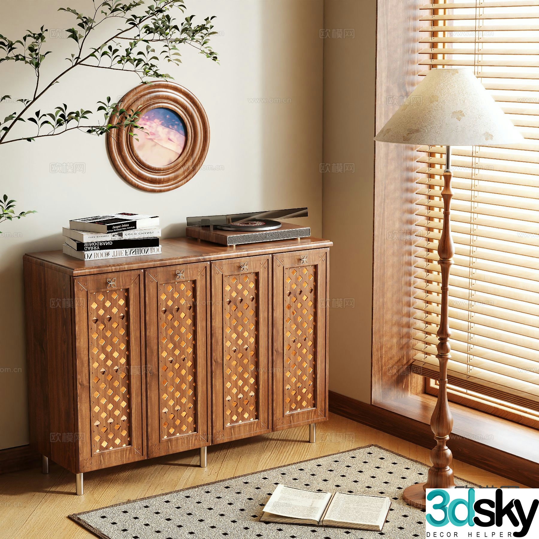 Log style shoe cabinet low cabinet 3d model