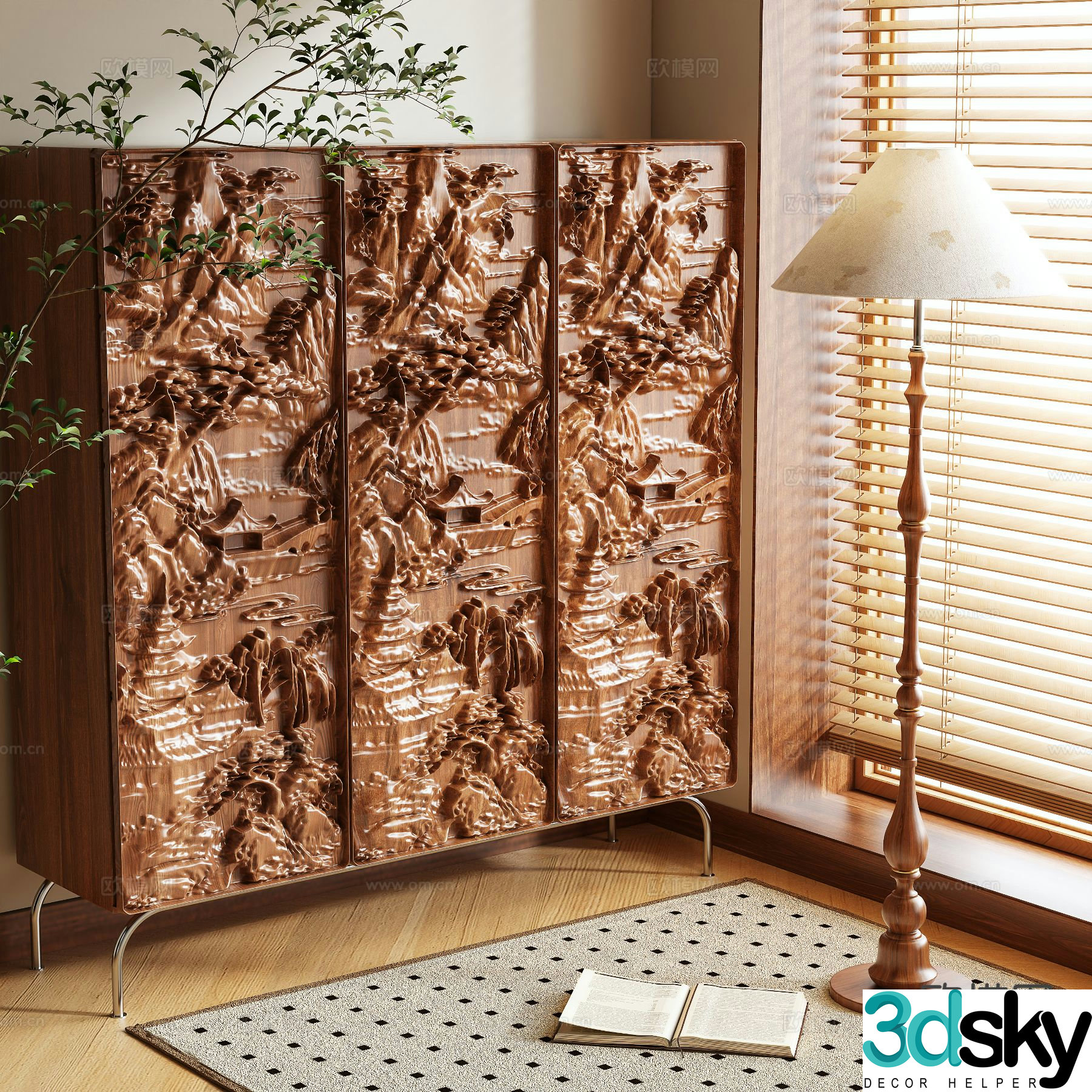 Log style wardrobe carved wardrobe 3d model