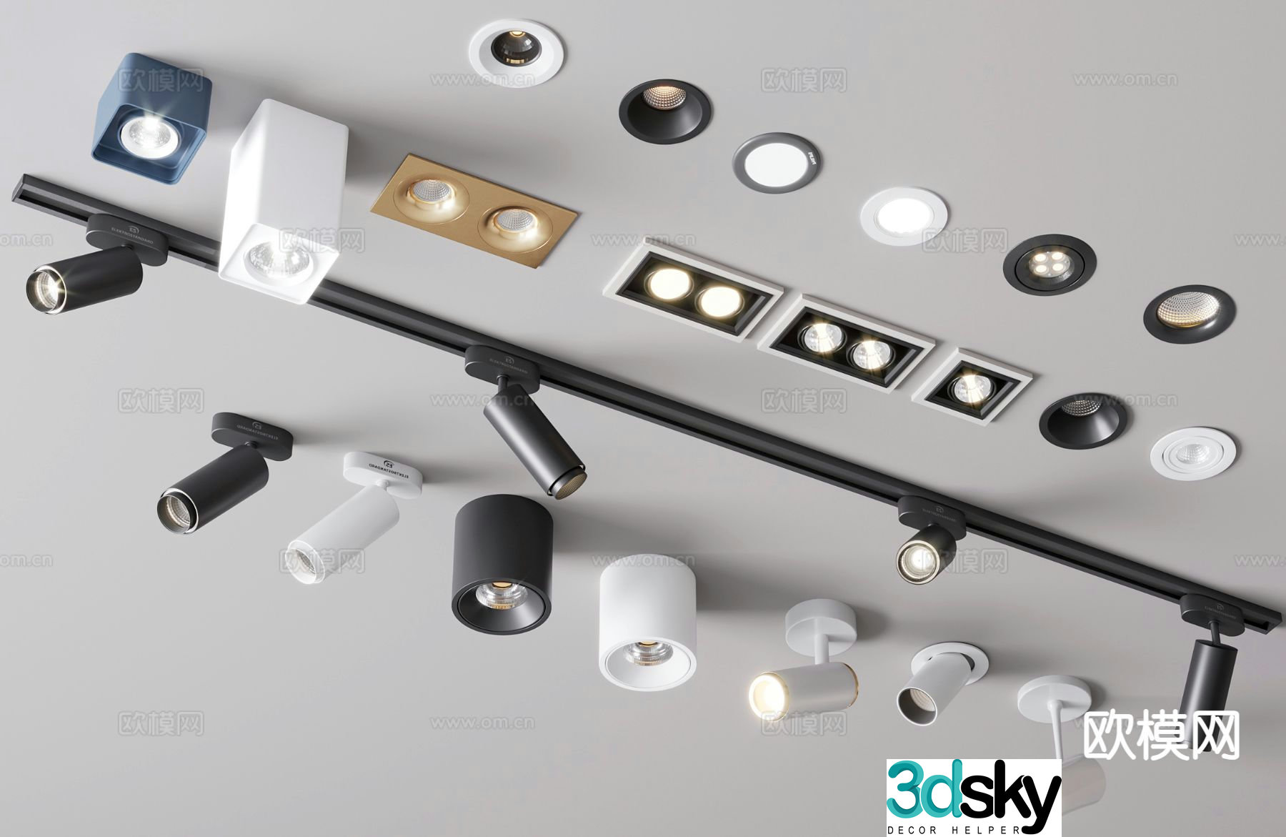 track spotlight track light recessed downlight spotlight 3d model