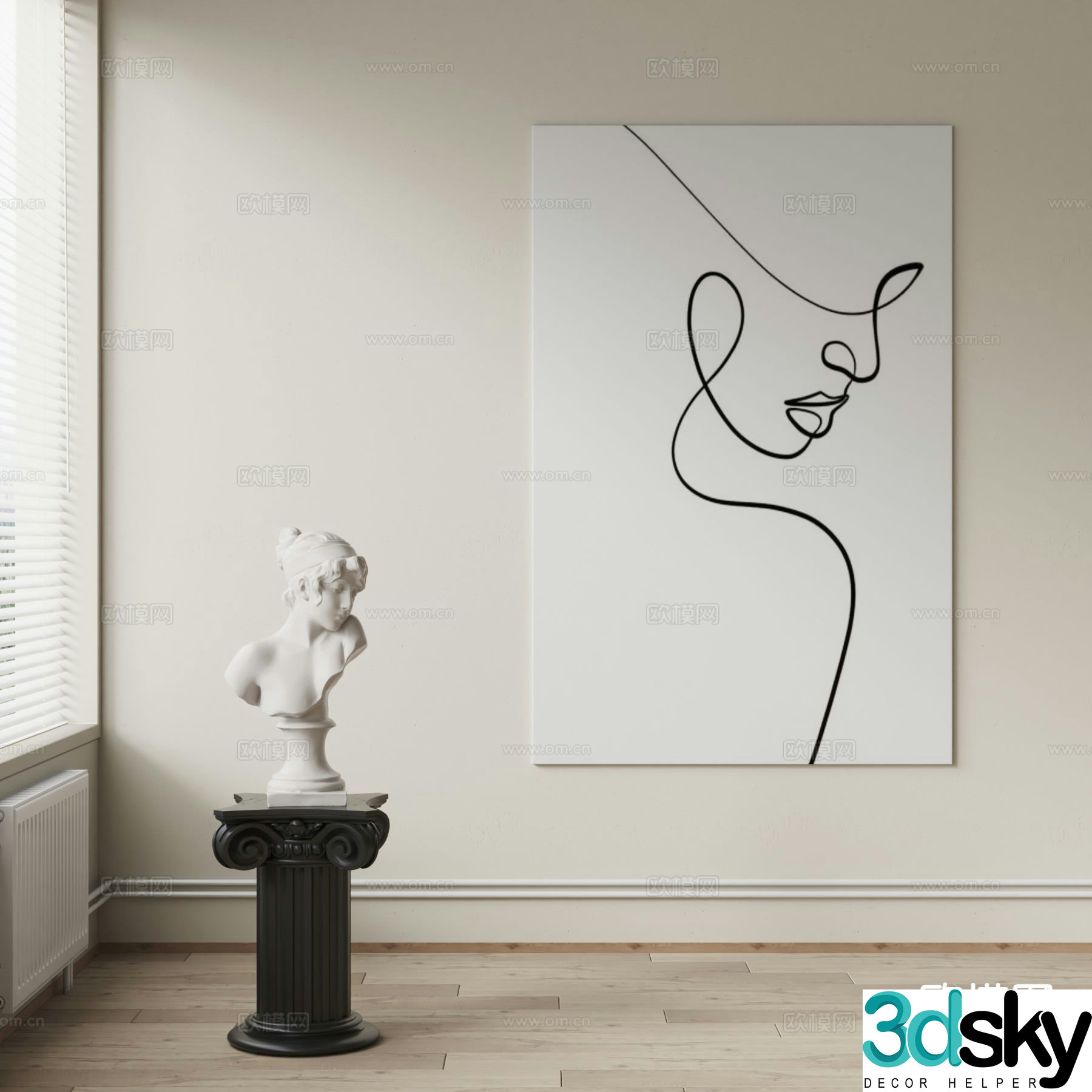 Cream style art painting line drawing decorative painting 3d model