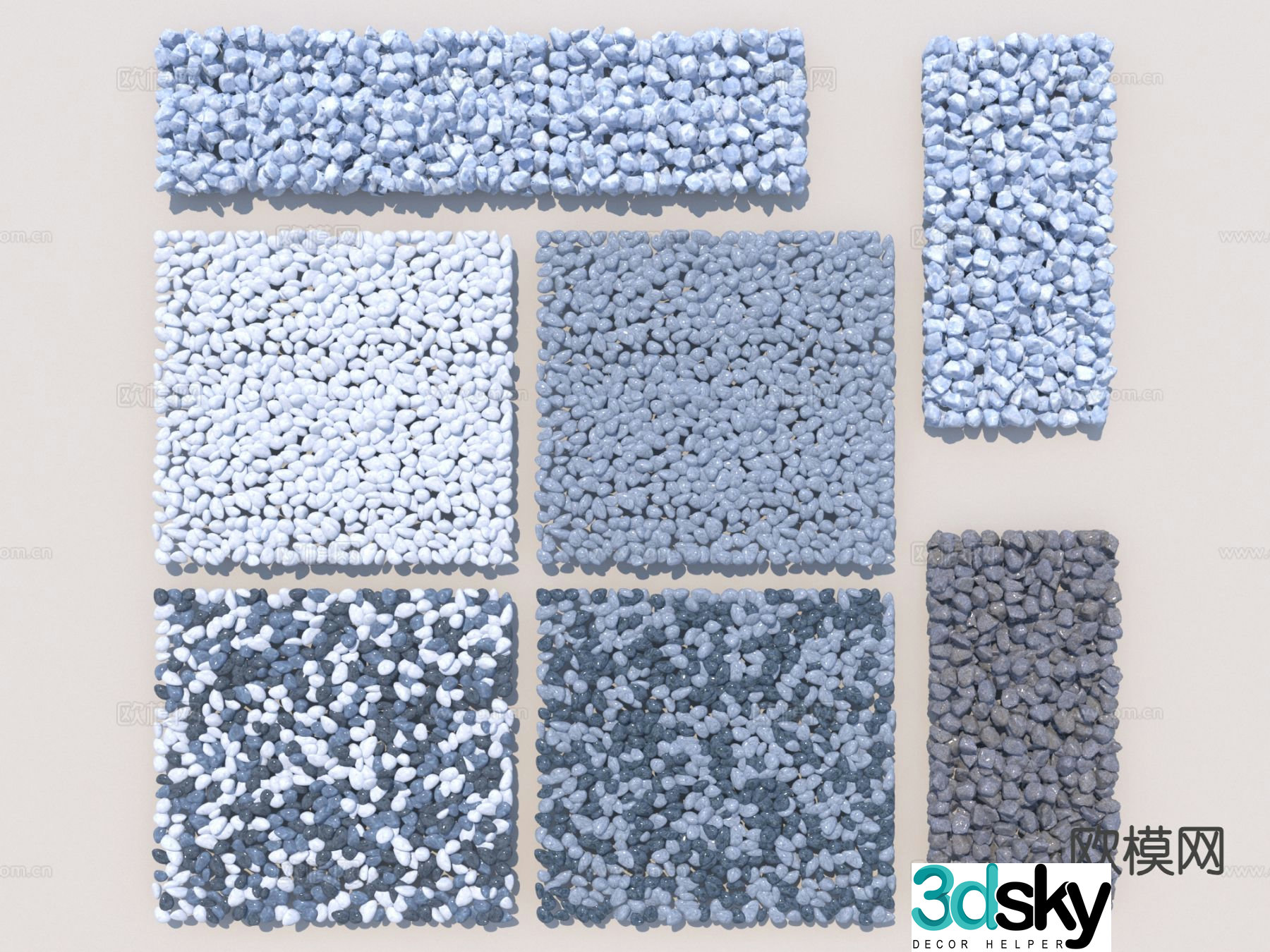 stone gravel paving cobblestone 3d model