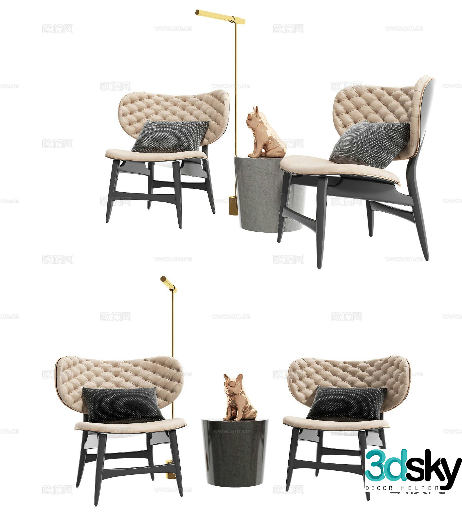 Modern leisure table and chairs 3d model