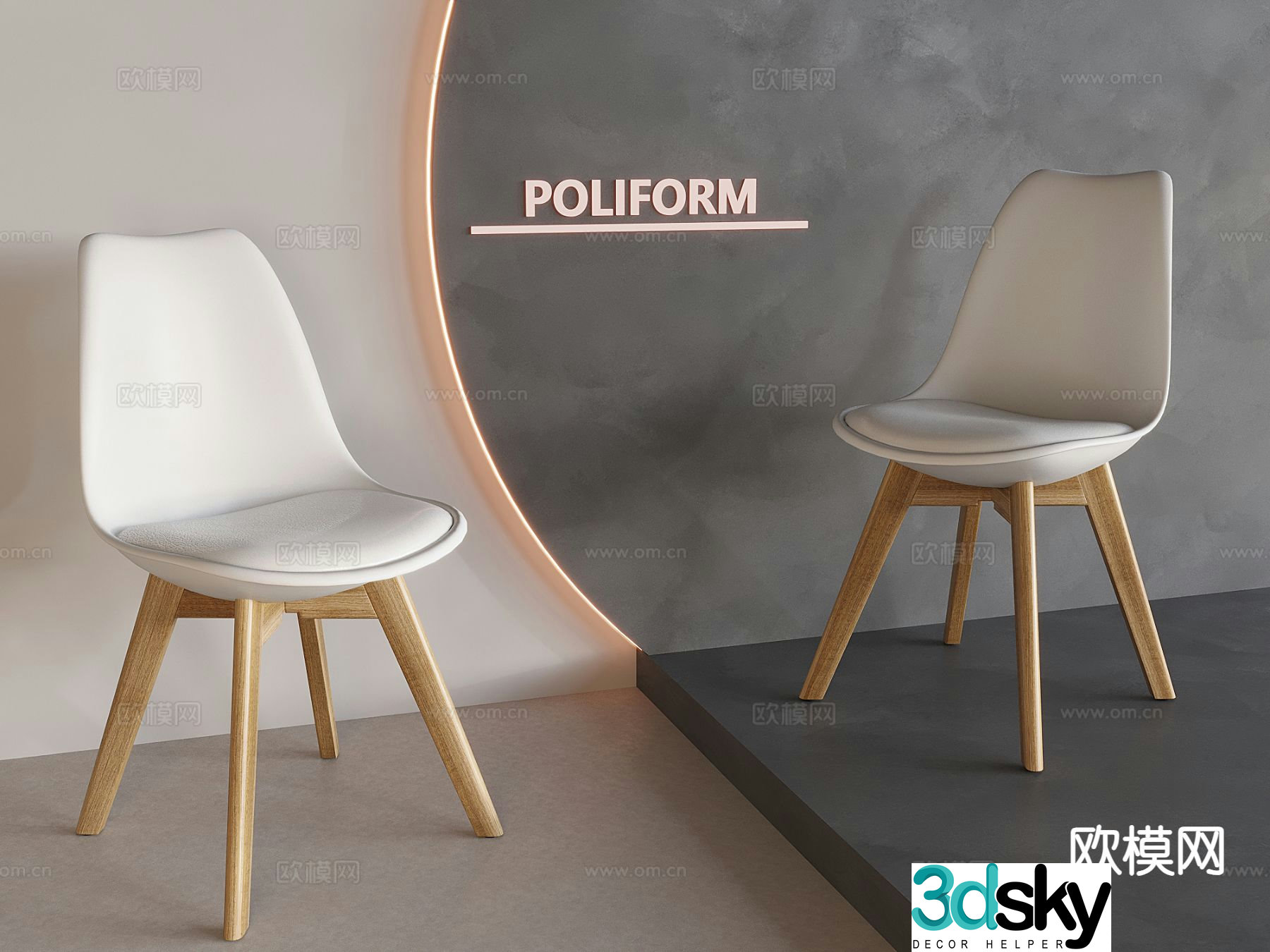 Cream style single chair dining chair 3d model