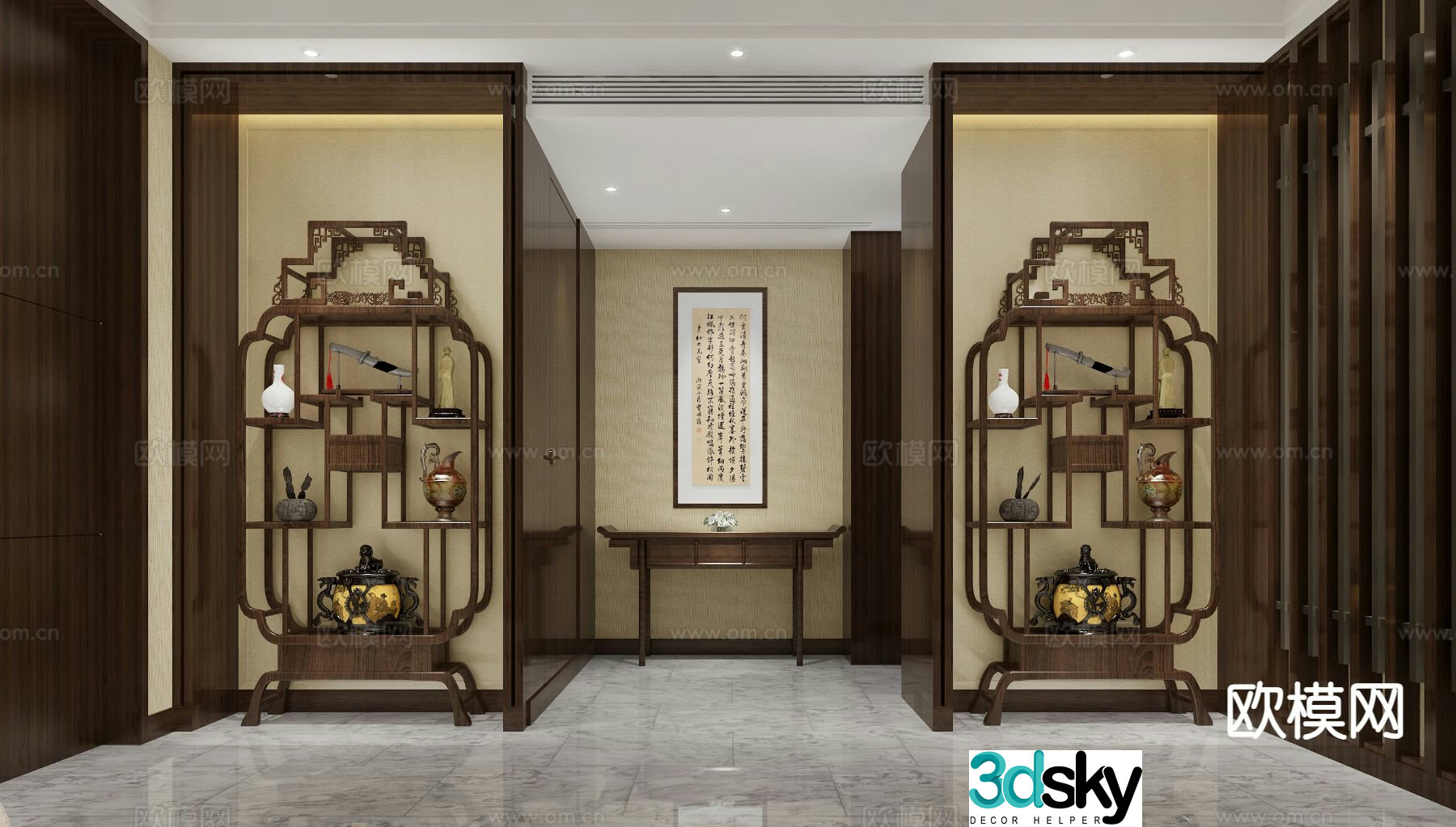 Chinese-style archaeological shelf 3D model of entrance hall