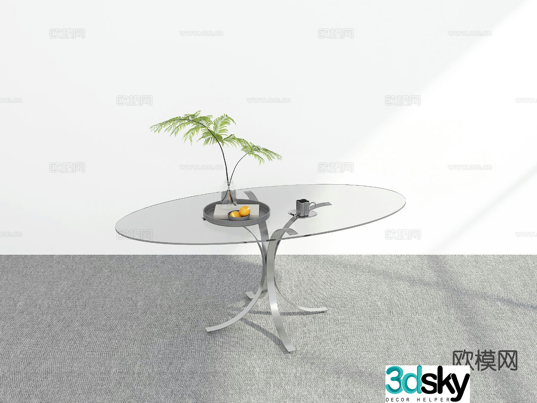 Modern oval dining table 3d model