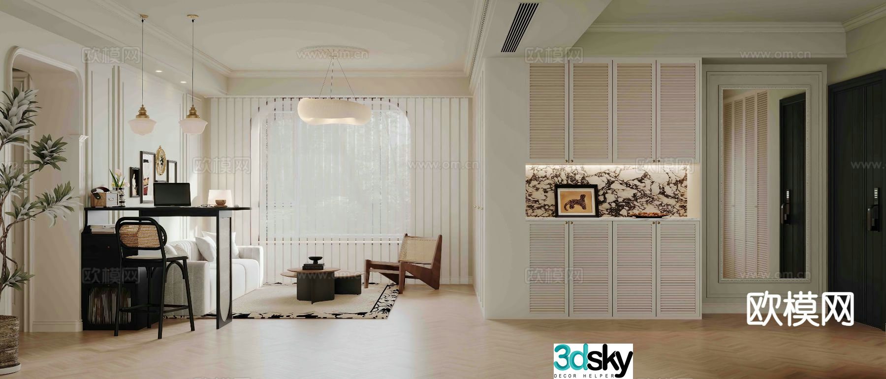 Cream style living room 3d model