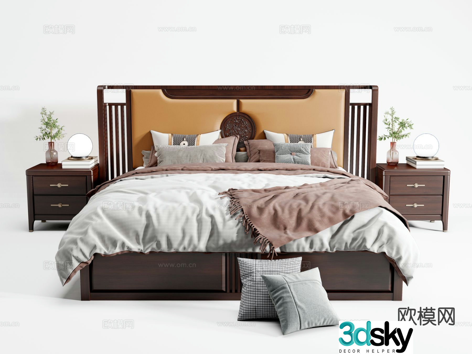 New Chinese style double bed 3d model