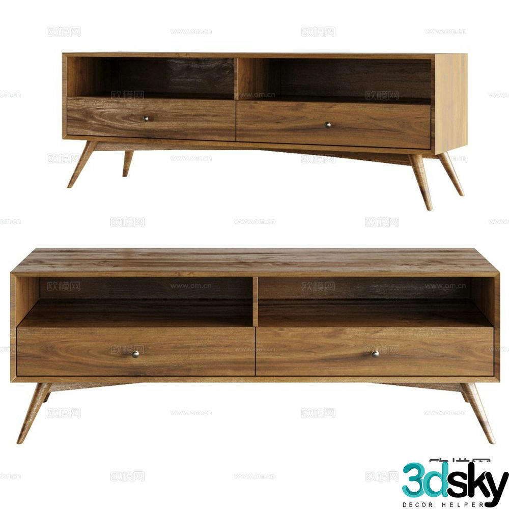 walnut tv cabinet 3d model