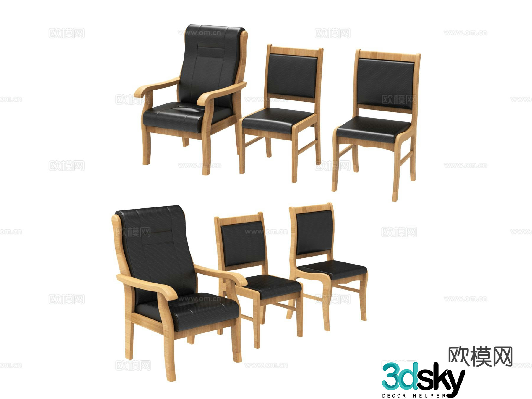 Modern conference chair wooden chair office chair 3d model