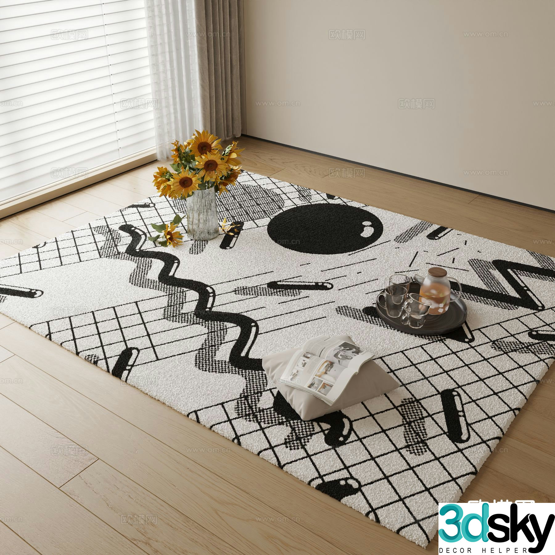 Modern carpet square rug 3d model