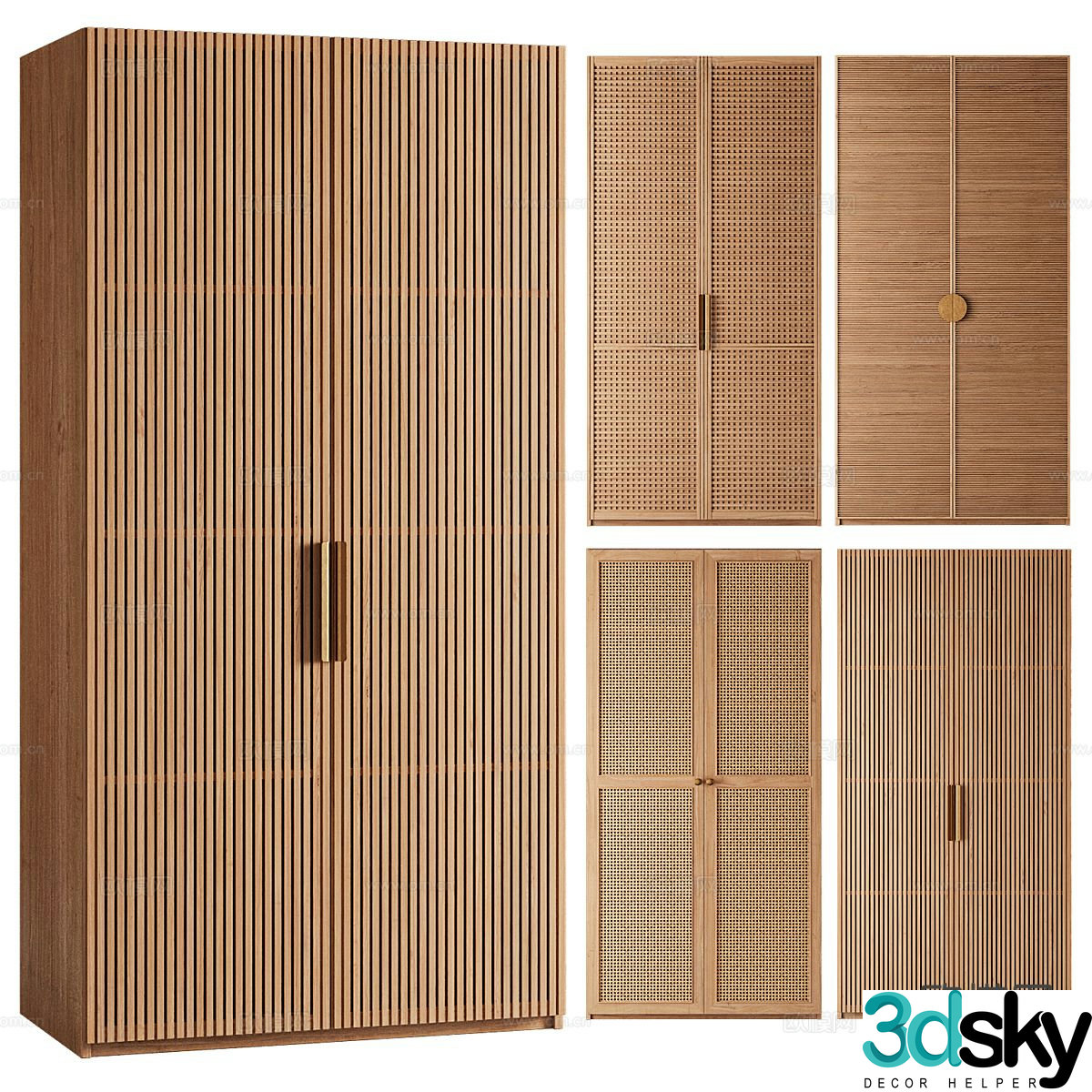 Modern rattan wardrobe solid wood wardrobe 3d model
