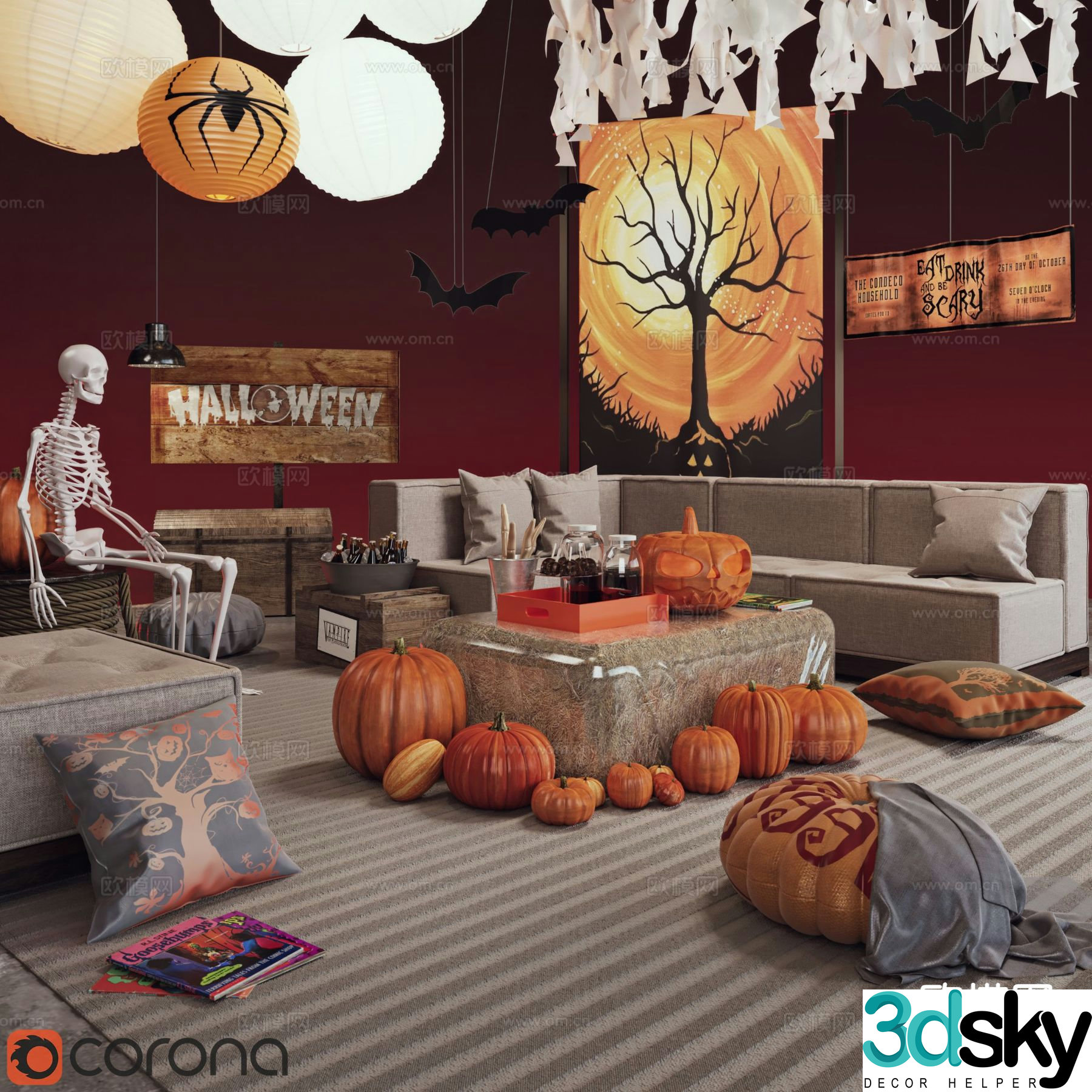 Halloween decoration pumpkin skull 3d model