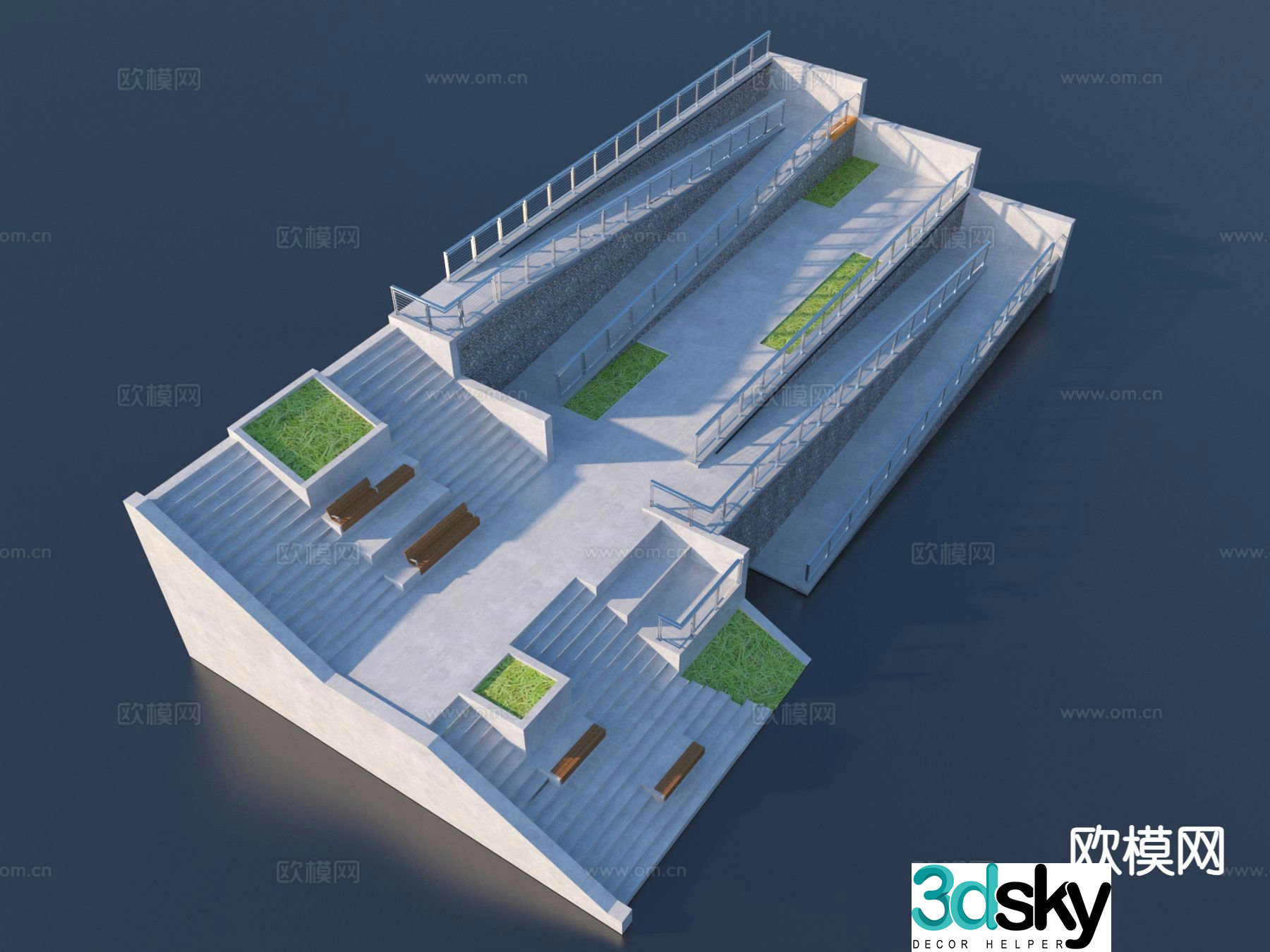 Disabled ramp, railing, public equipment 3d model
