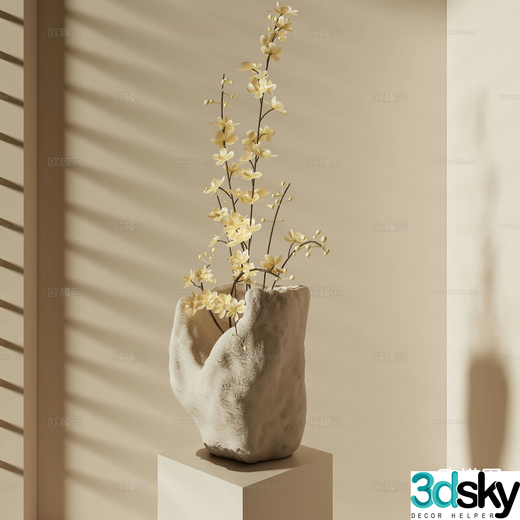 wabi-sabi vase floral arrangement flower arrangement 3d model
