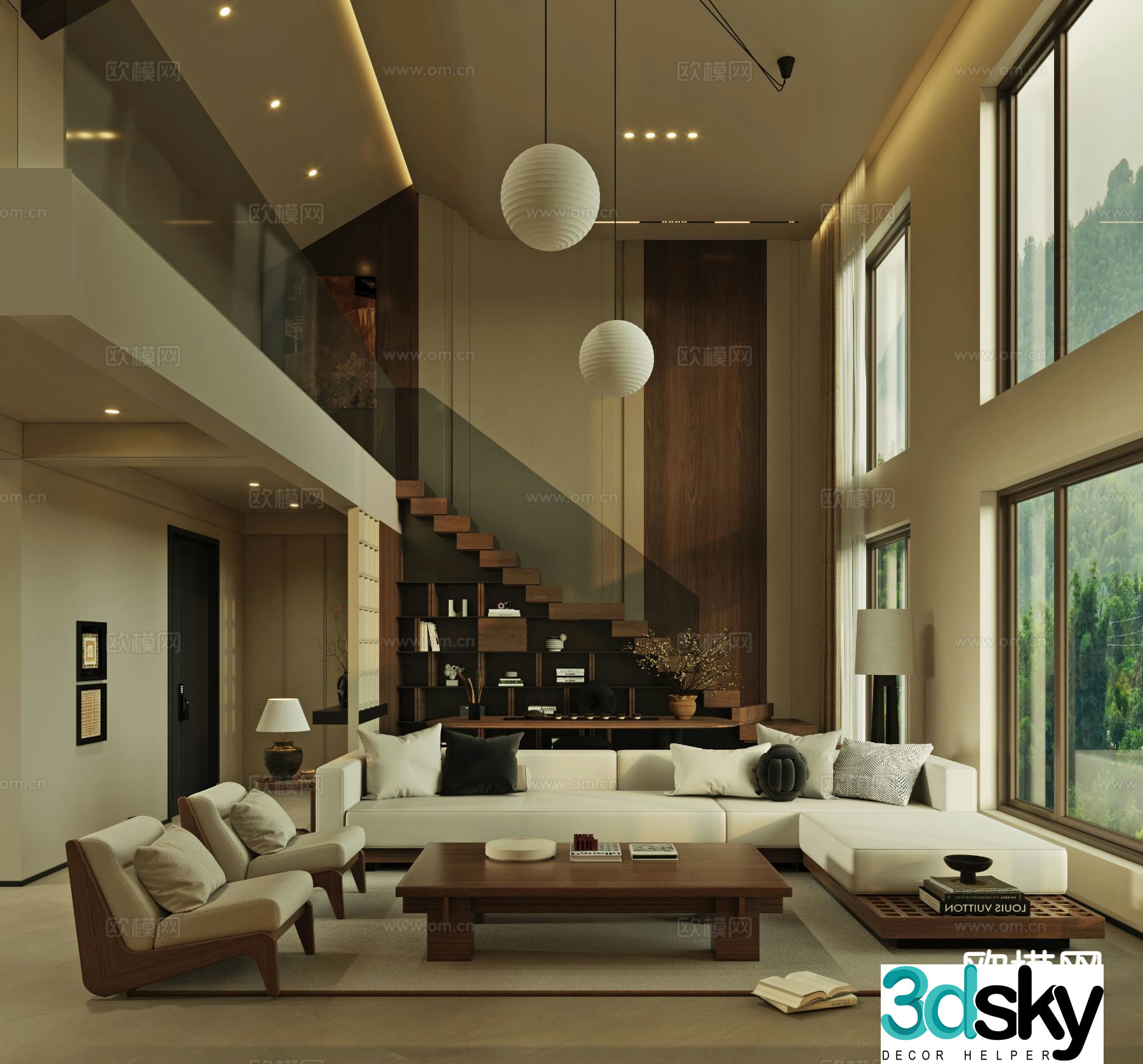 3D model of wabi-sabi villa living room