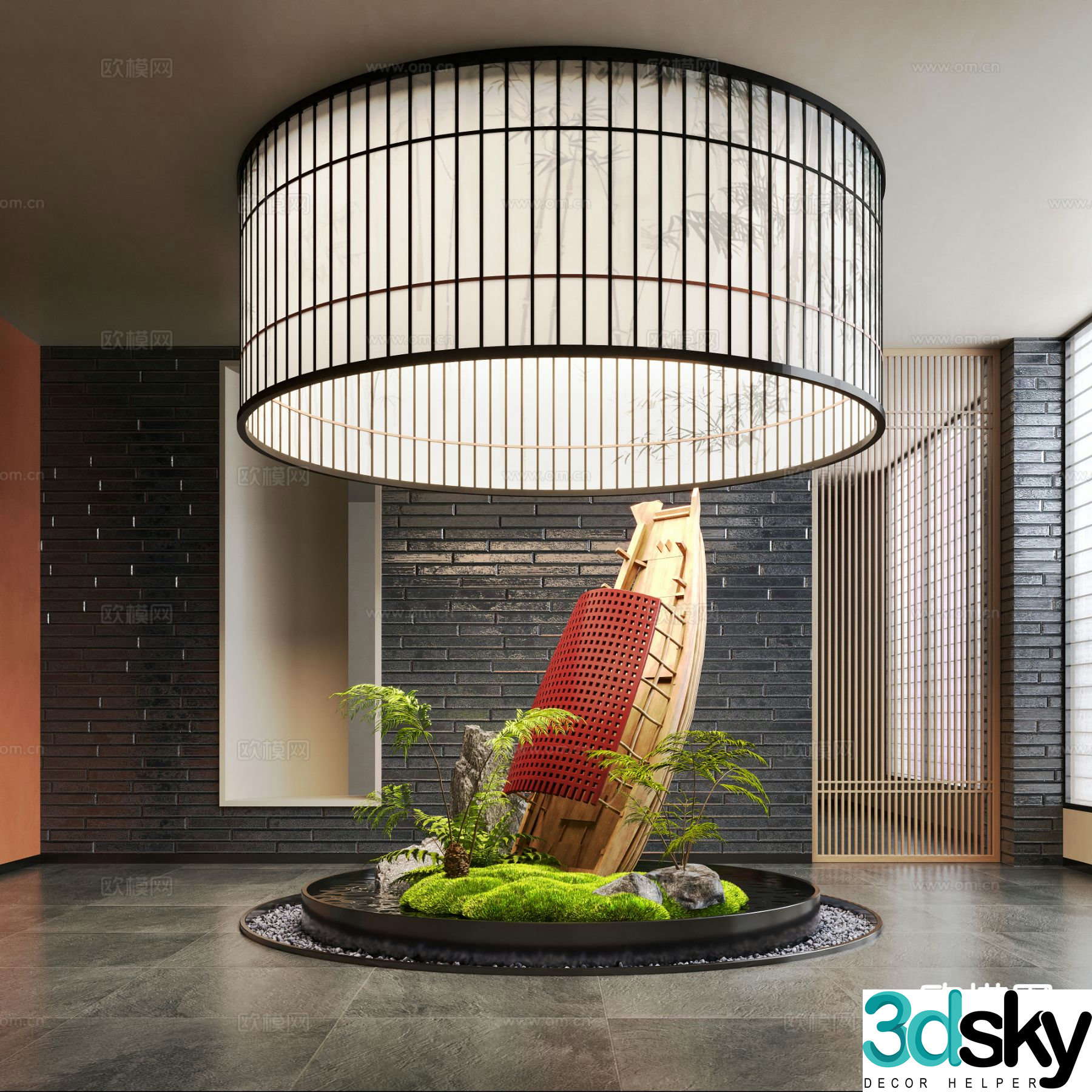 New Chinese style landscaping moss landscape landscape sketch indoor landscaping 3D model