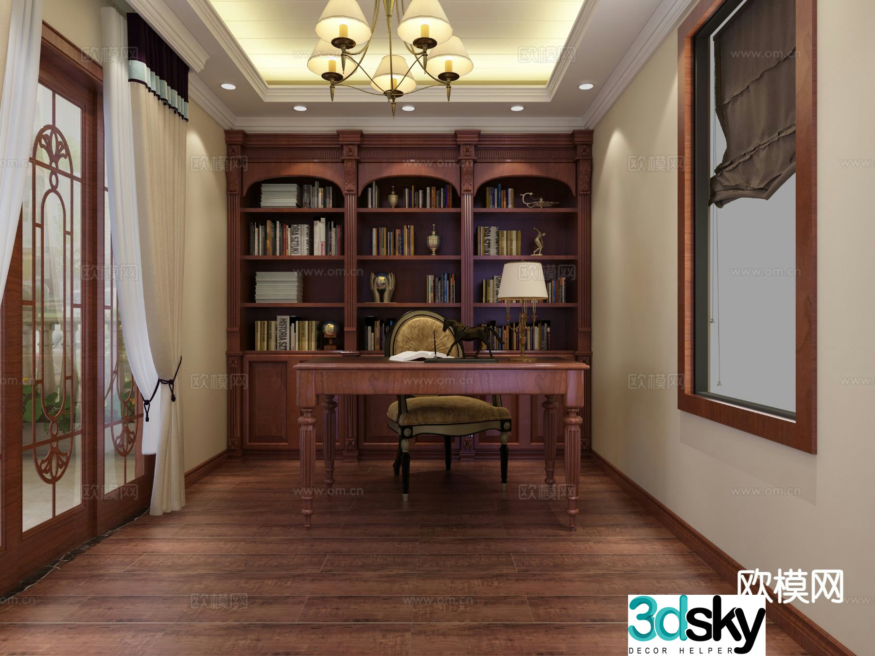 European style study room 3D model