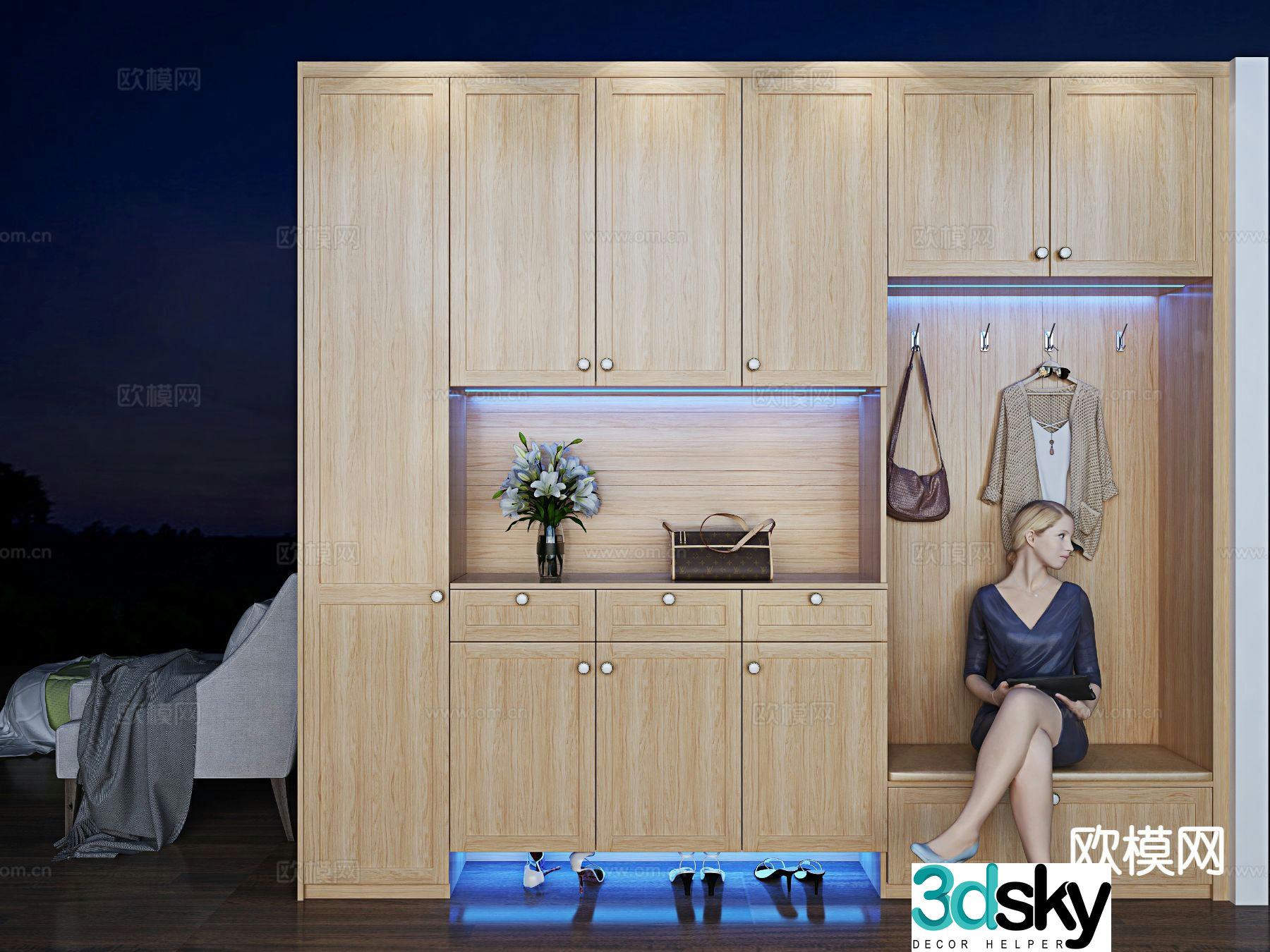 Log style shoe cabinet 3D model