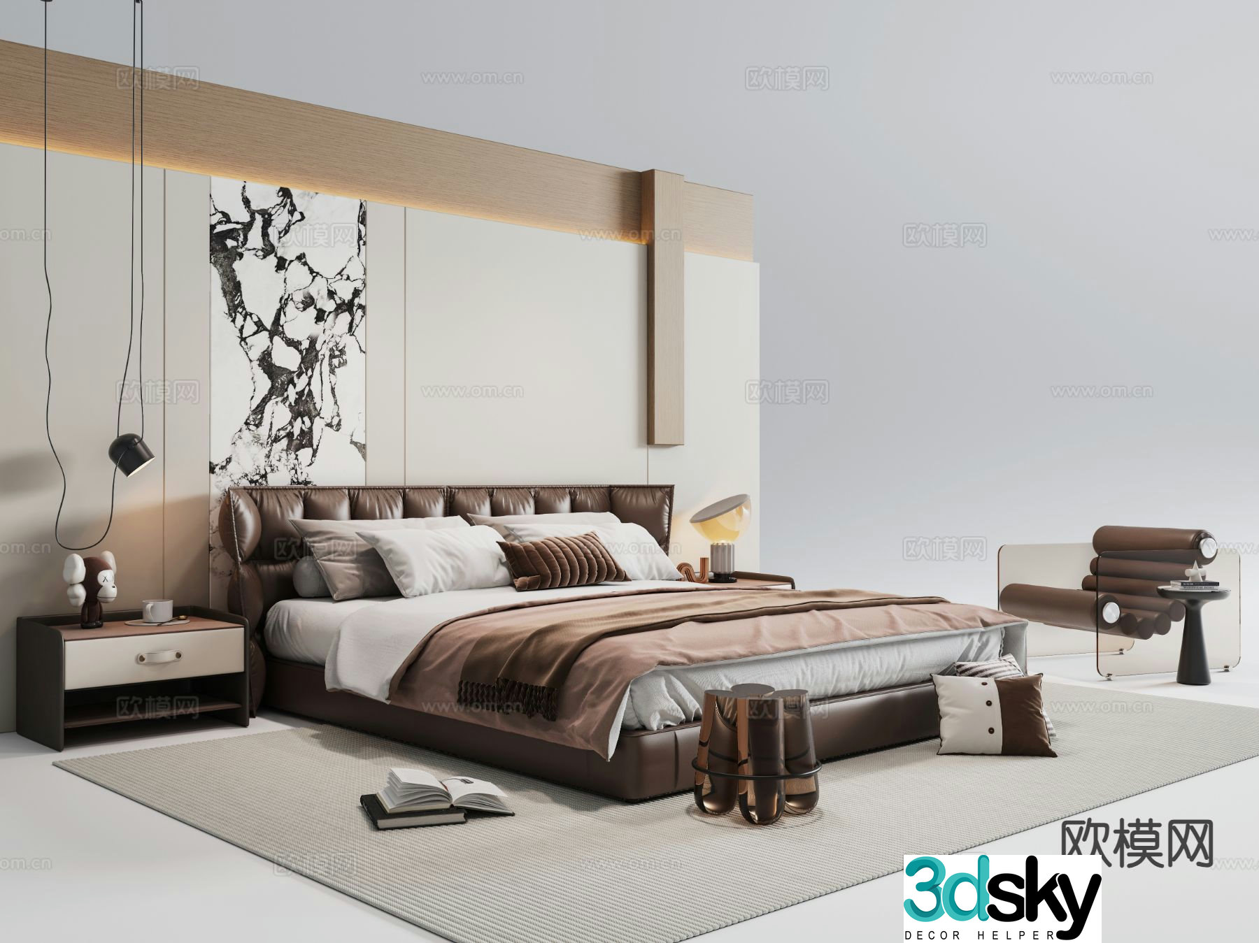 Italian double bed 3d model