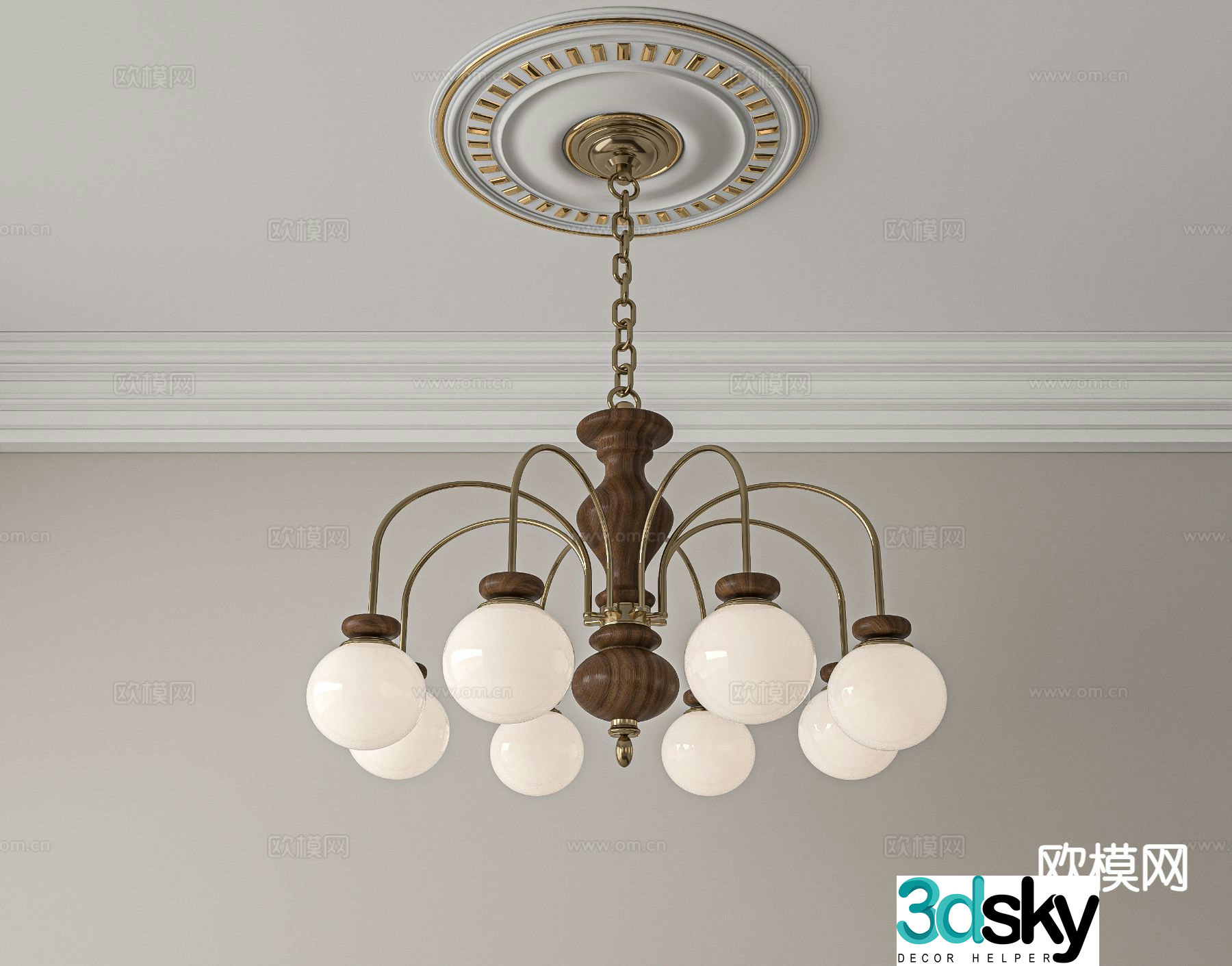French multi-head chandelier 3d model