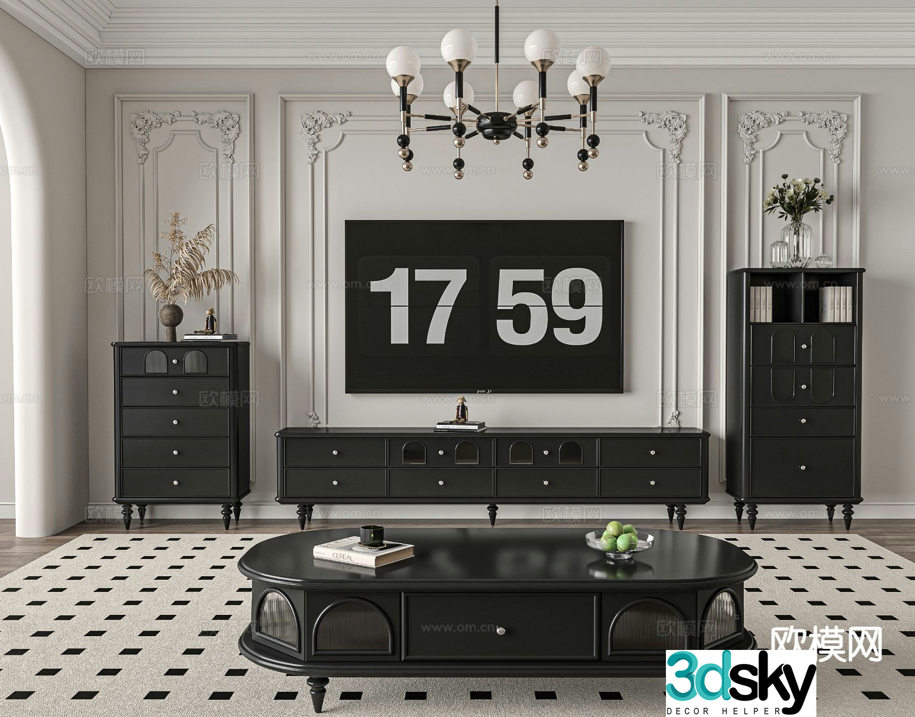 French TV cabinet coffee table combination 3d model