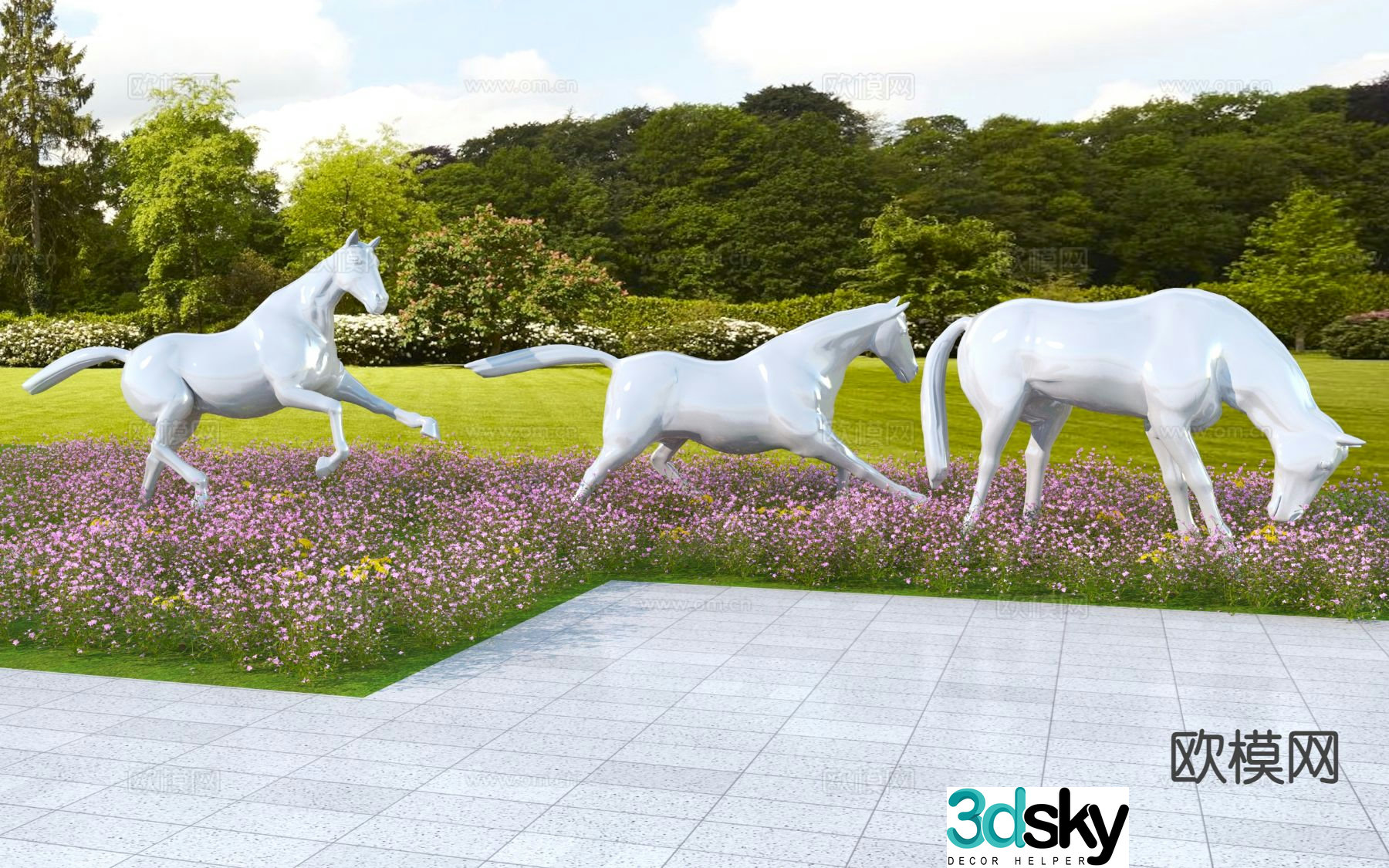 Modern galloping horse sculpture sketch 3d model