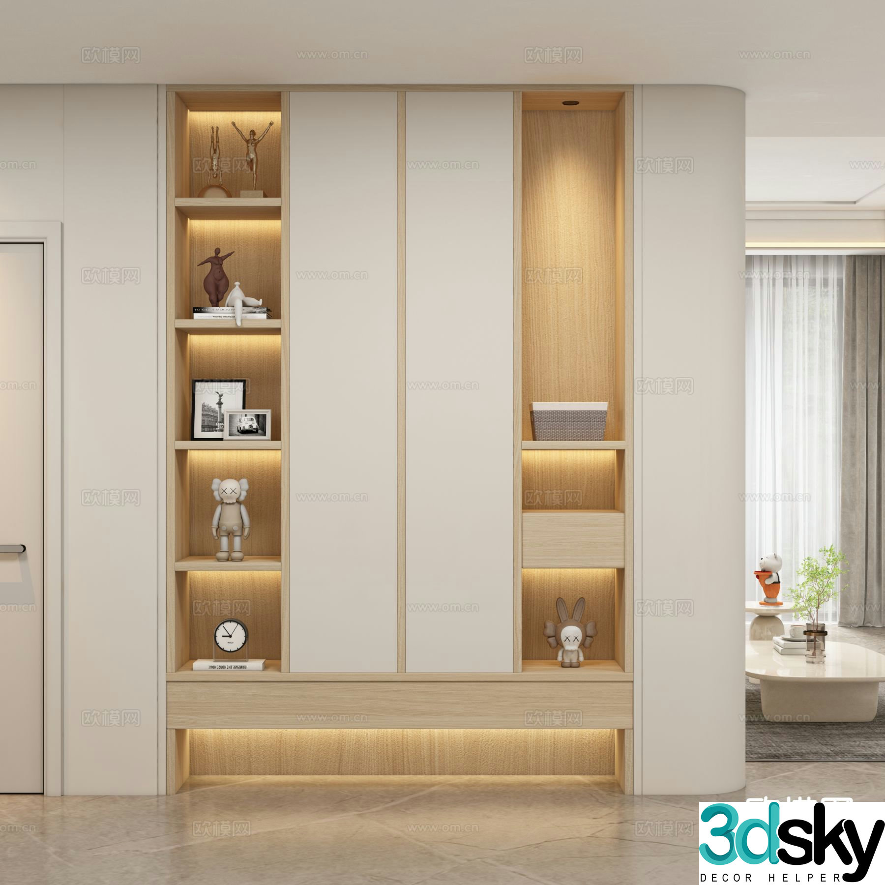 Cream entrance shoe cabinet partition cabinet 3d model
