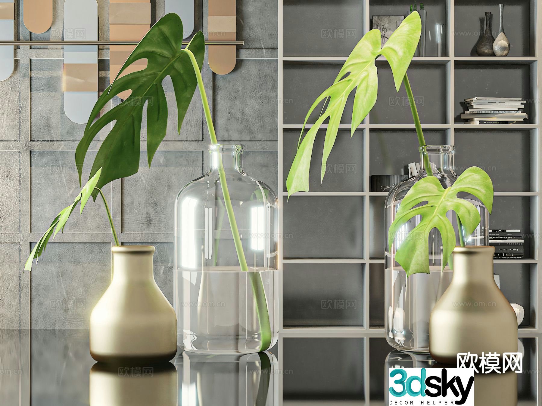 Modern vase floral arrangement flower arrangement aquatic plant 3d model