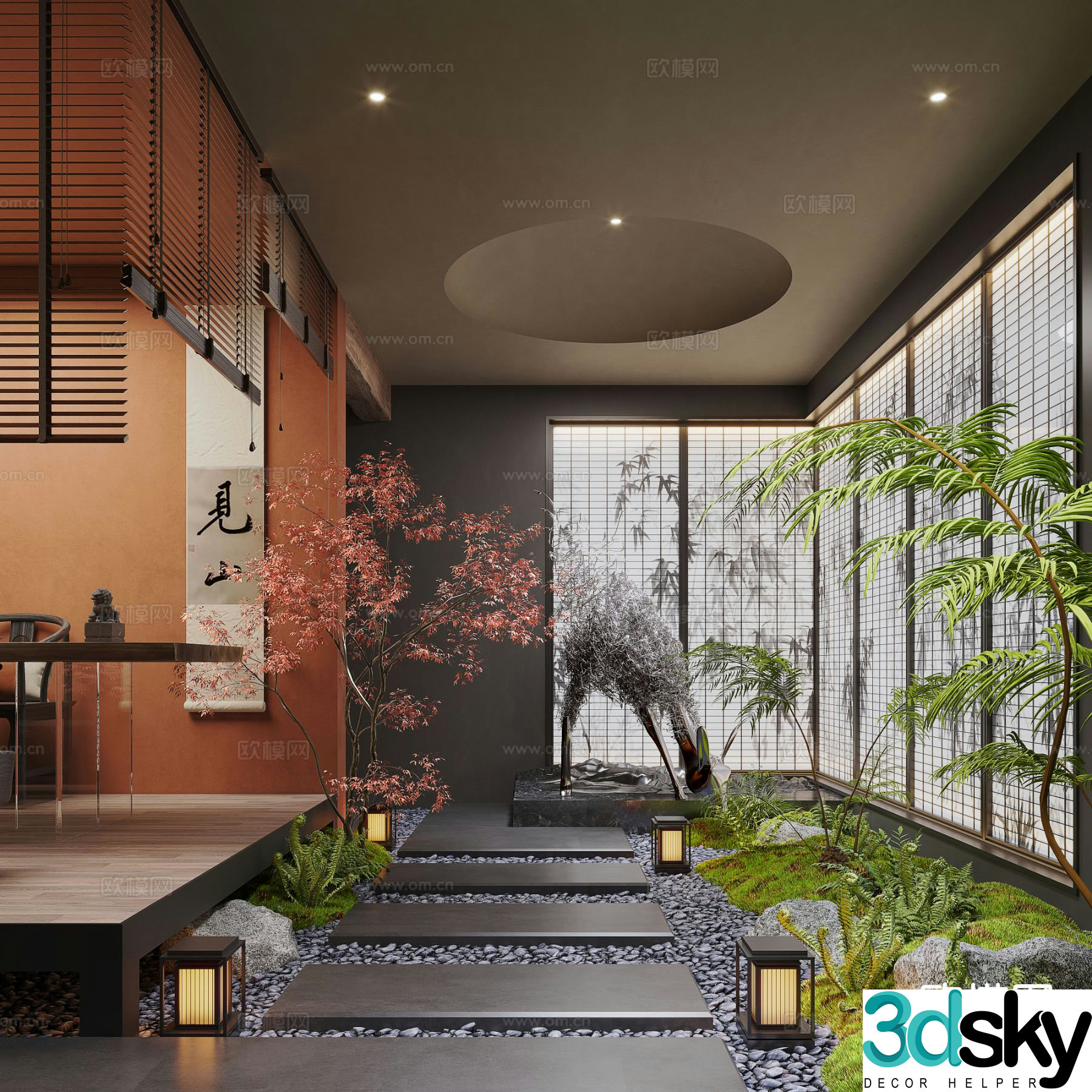 New Chinese style moss landscape landscape sketch indoor landscaping 3d model