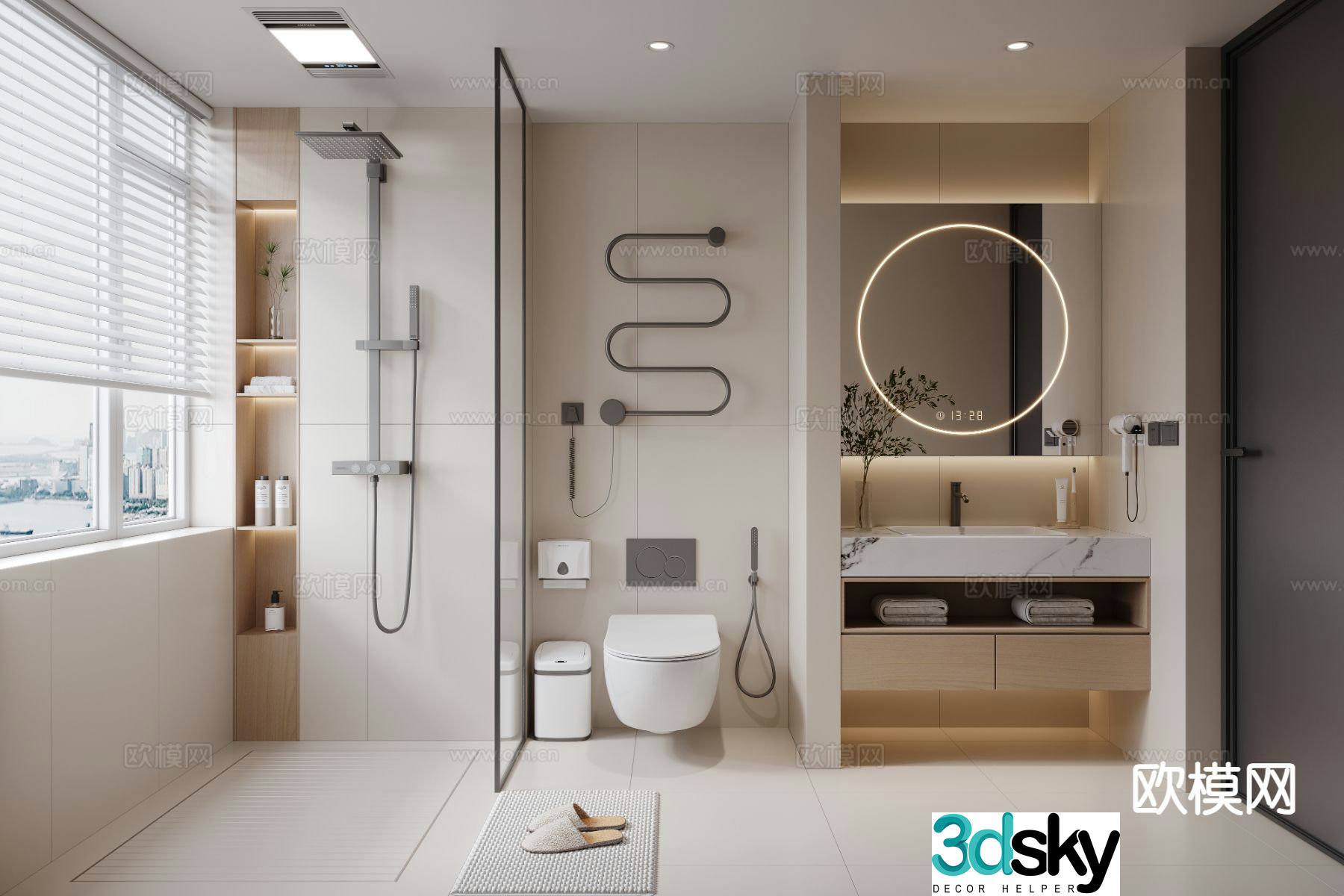 Cream style bathroom bathroom toilet 3d model
