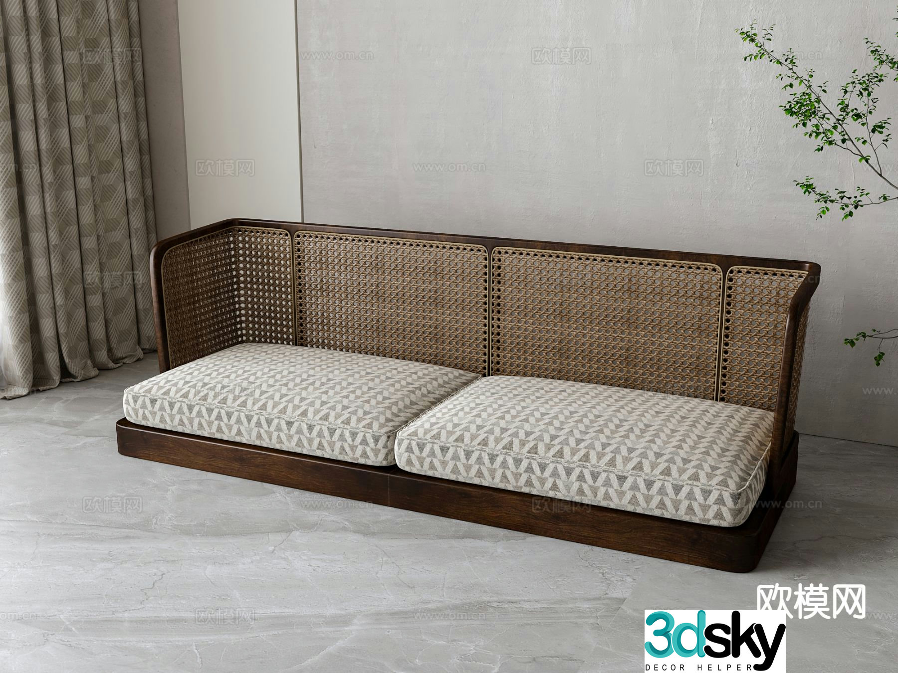 Double sofa rattan sofa 3d model