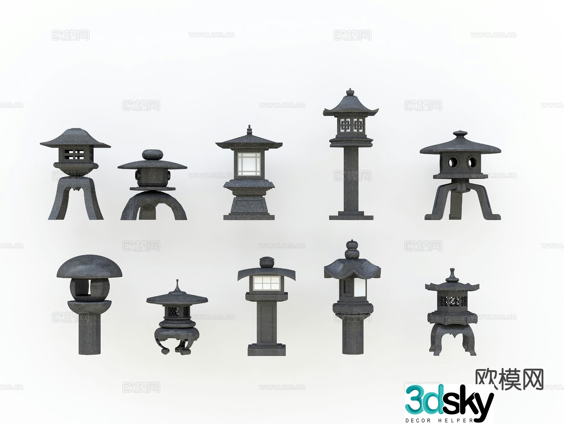 New Chinese style outdoor lights garden lights landscape lights lawn lights ancient building lights 3D model